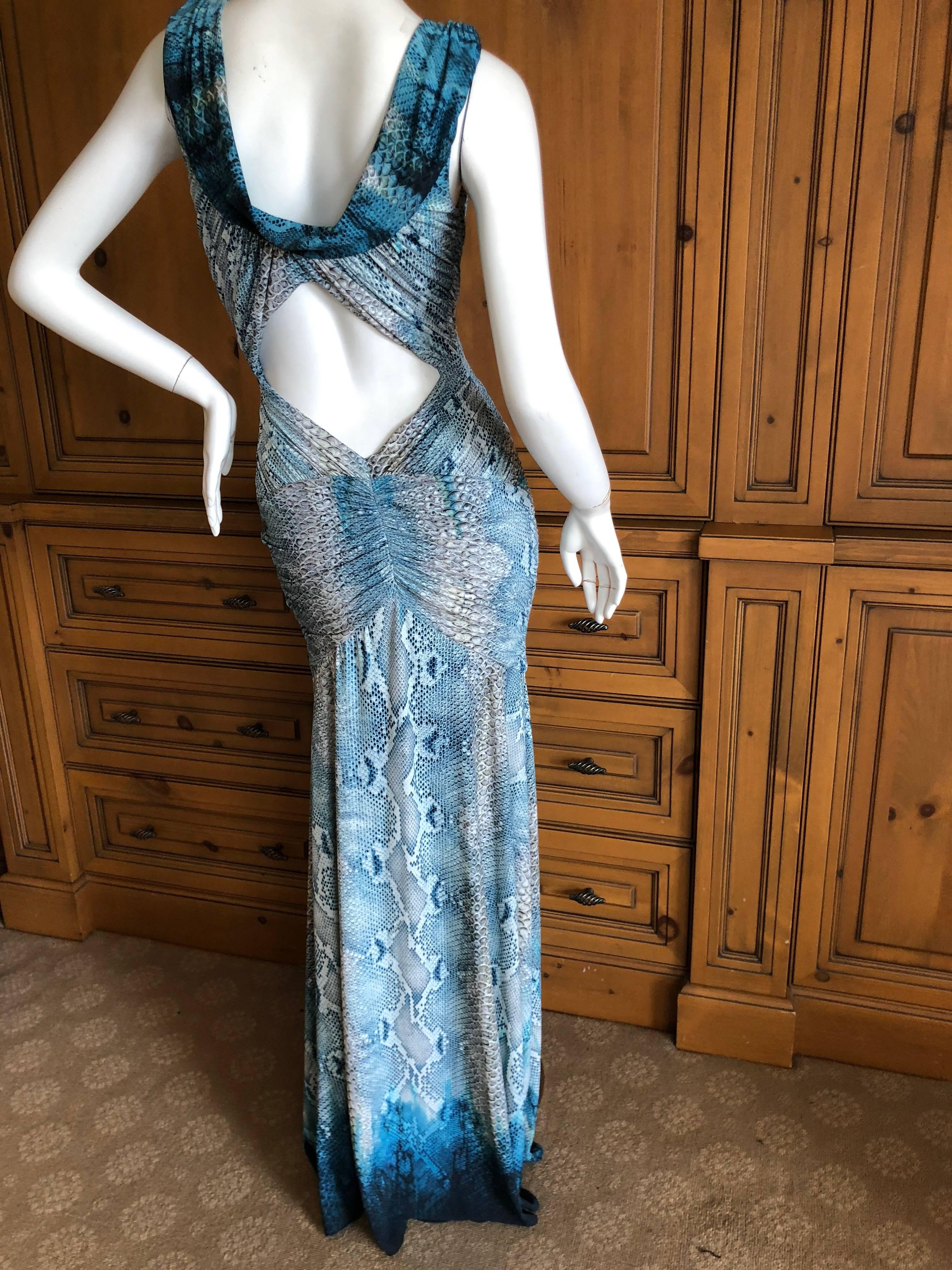 Roberto Cavalli Vintage Snake Print Ruched Low Cut Evening Dress  For Sale 4
