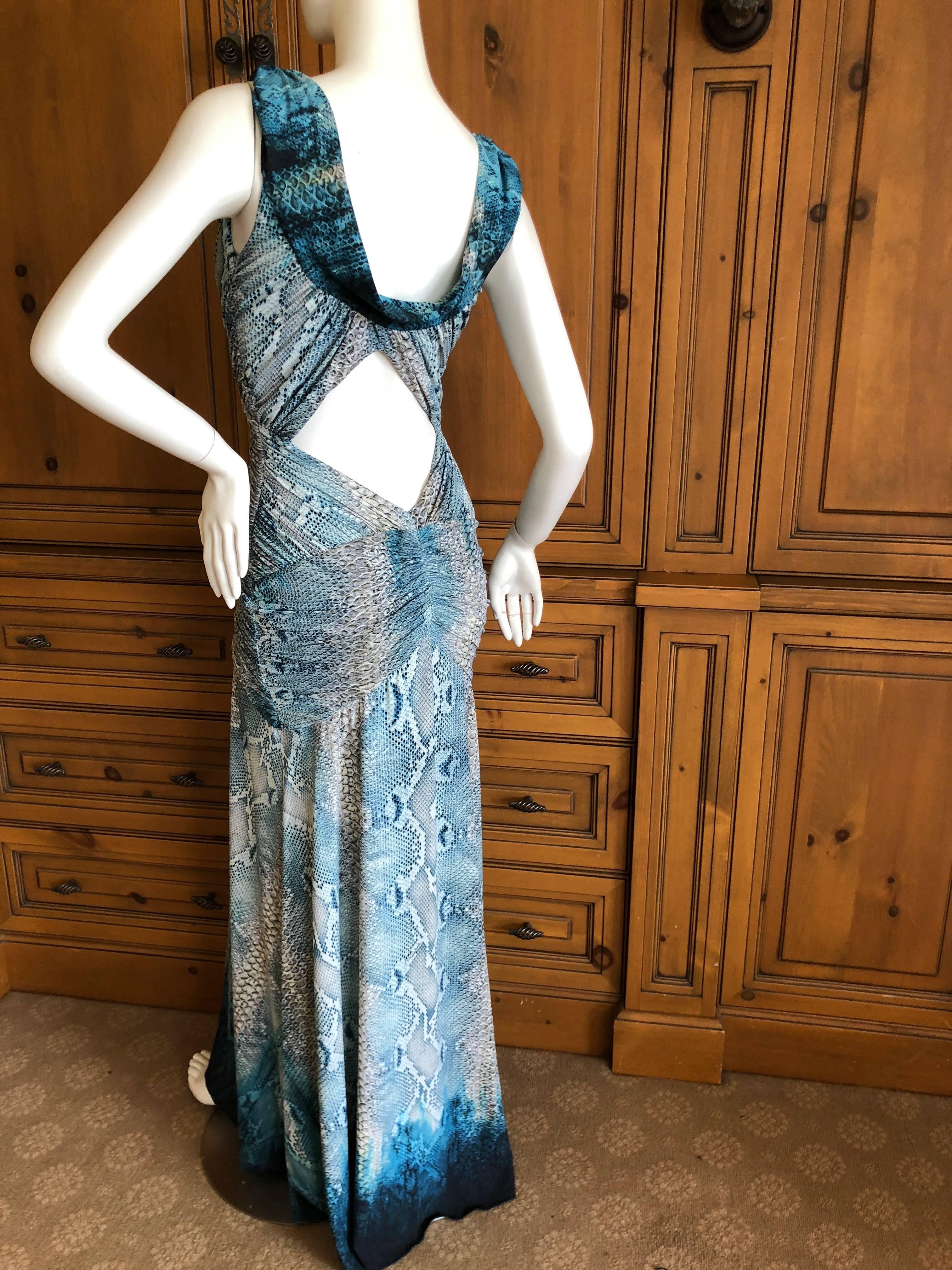 Roberto Cavalli Vintage Snake Print Ruched Low Cut Evening Dress  For Sale 2