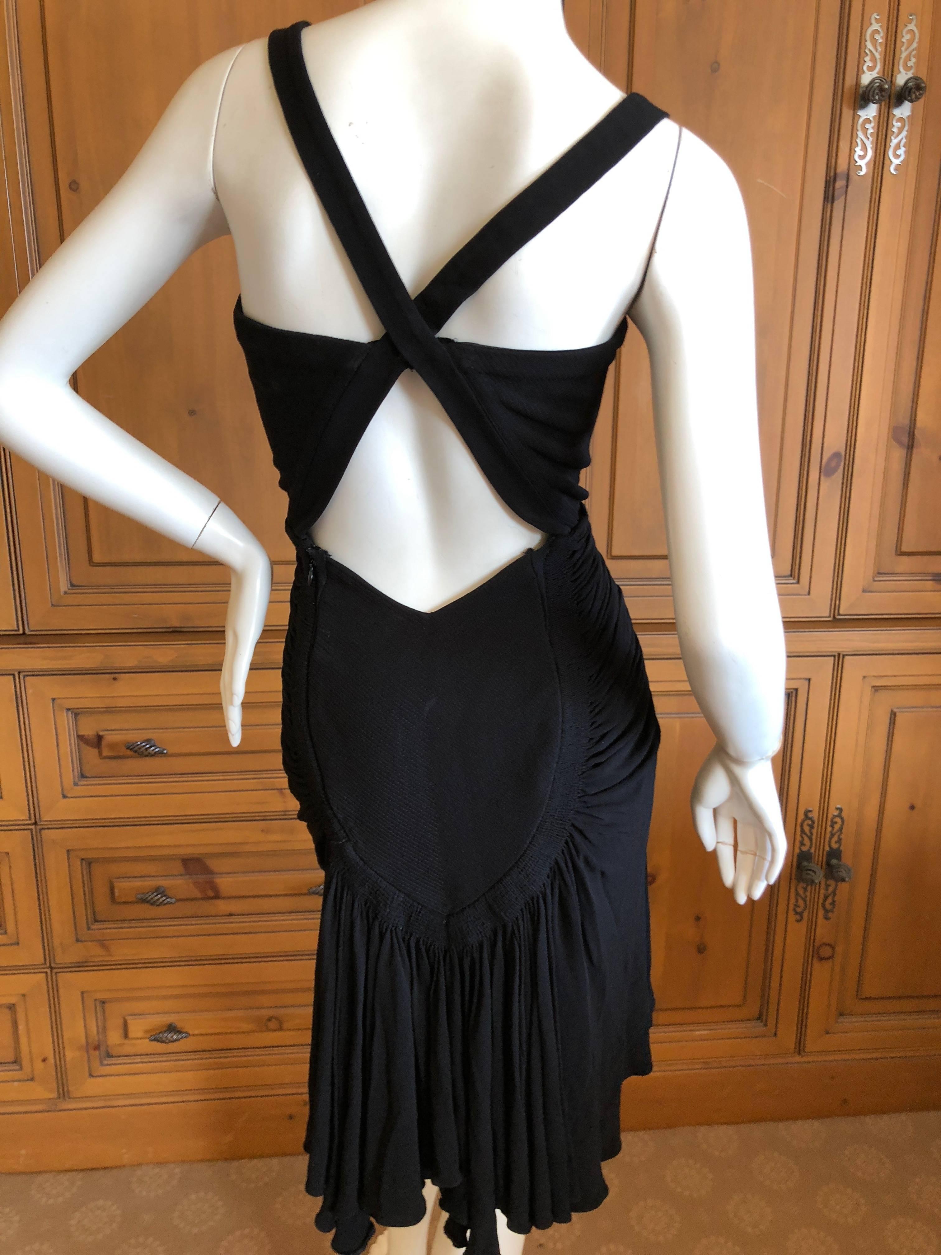 Azzedine Alaia Vintage 1990's Black Ruched Cross Back Mini Dress  In Excellent Condition For Sale In Cloverdale, CA