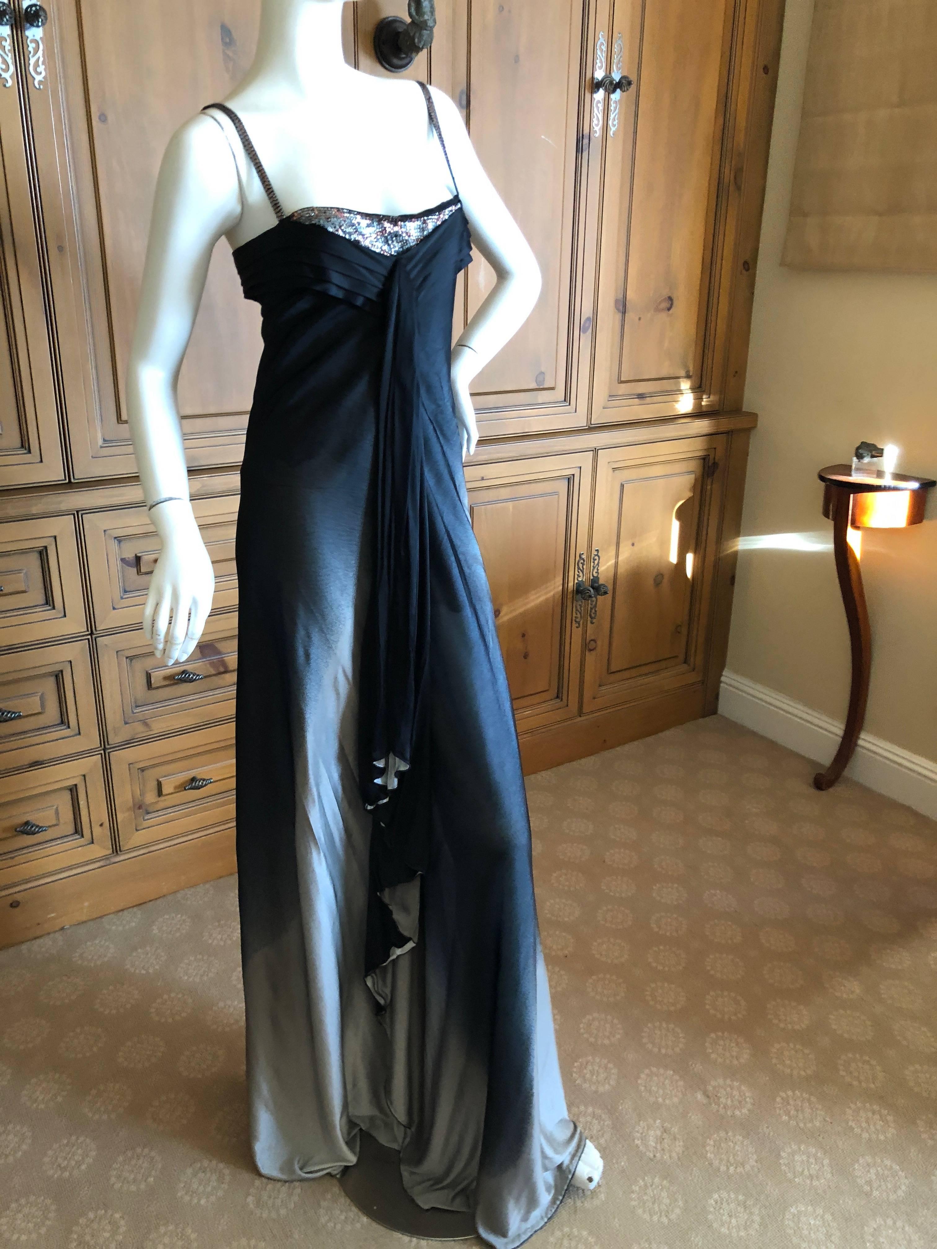 Christian Lacroix Silver and Black Vintage Silk Evening Dress with Sequin Detail In Excellent Condition For Sale In Cloverdale, CA