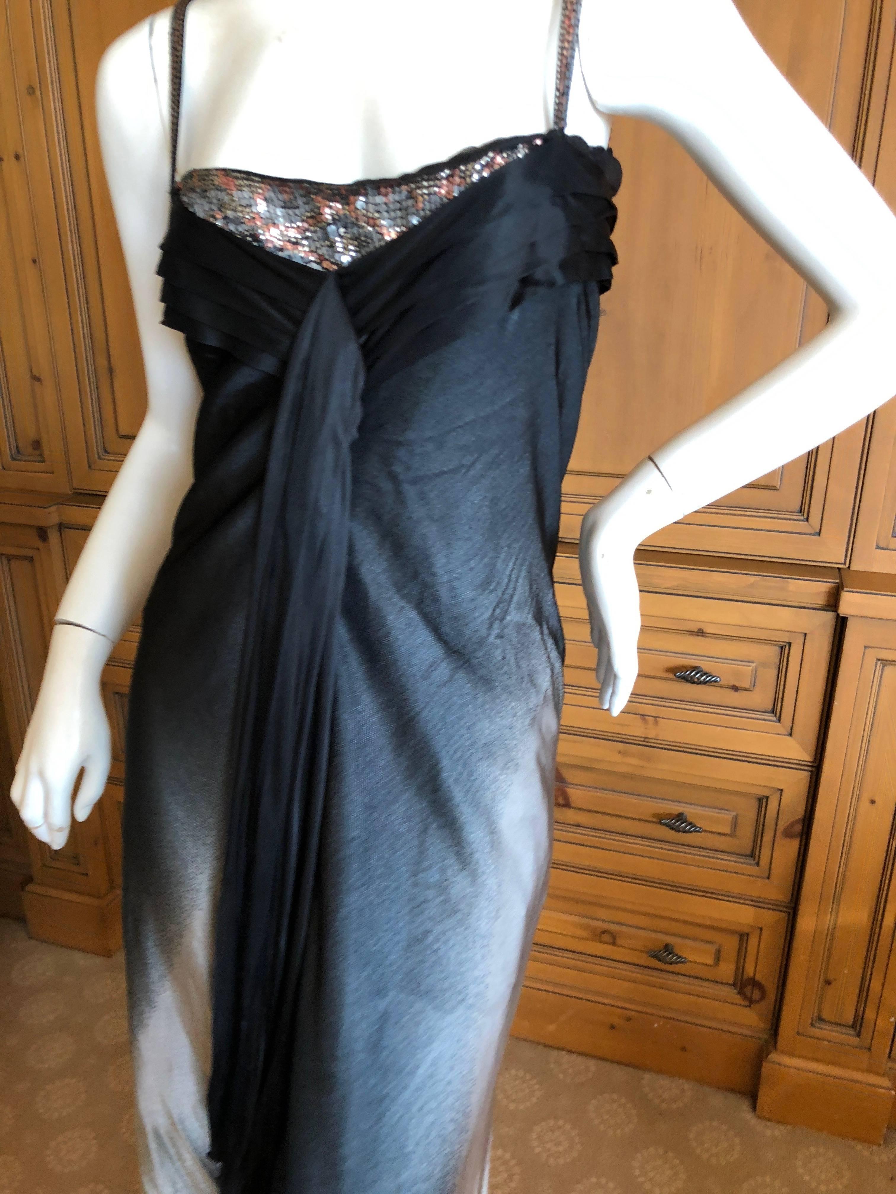 Christian Lacroix Silver and Black Vintage Silk Evening Dress with Sequin Detail For Sale 1
