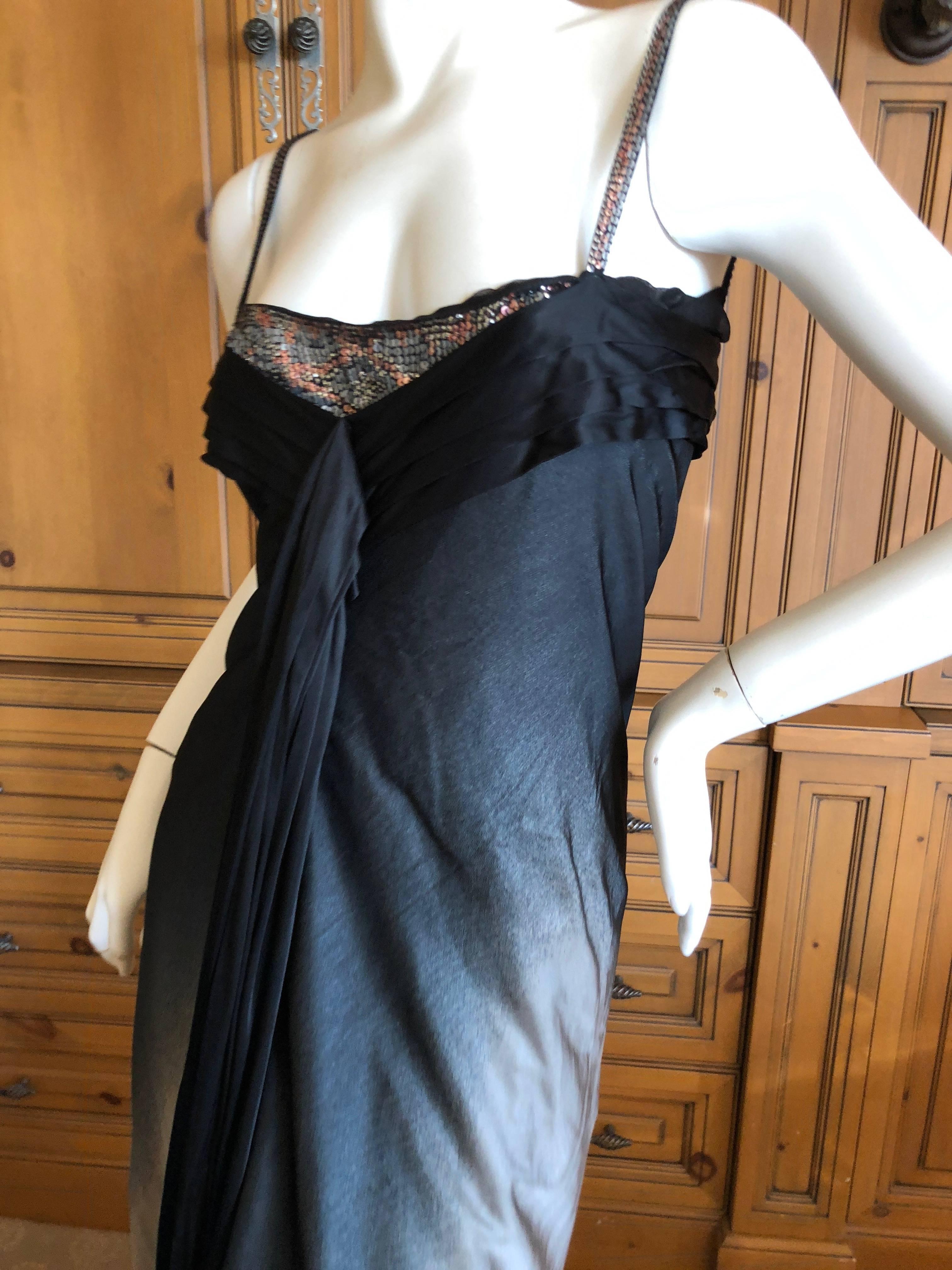 Christian Lacroix Silver and Black Vintage Silk Evening Dress with Sequin Detail For Sale 2