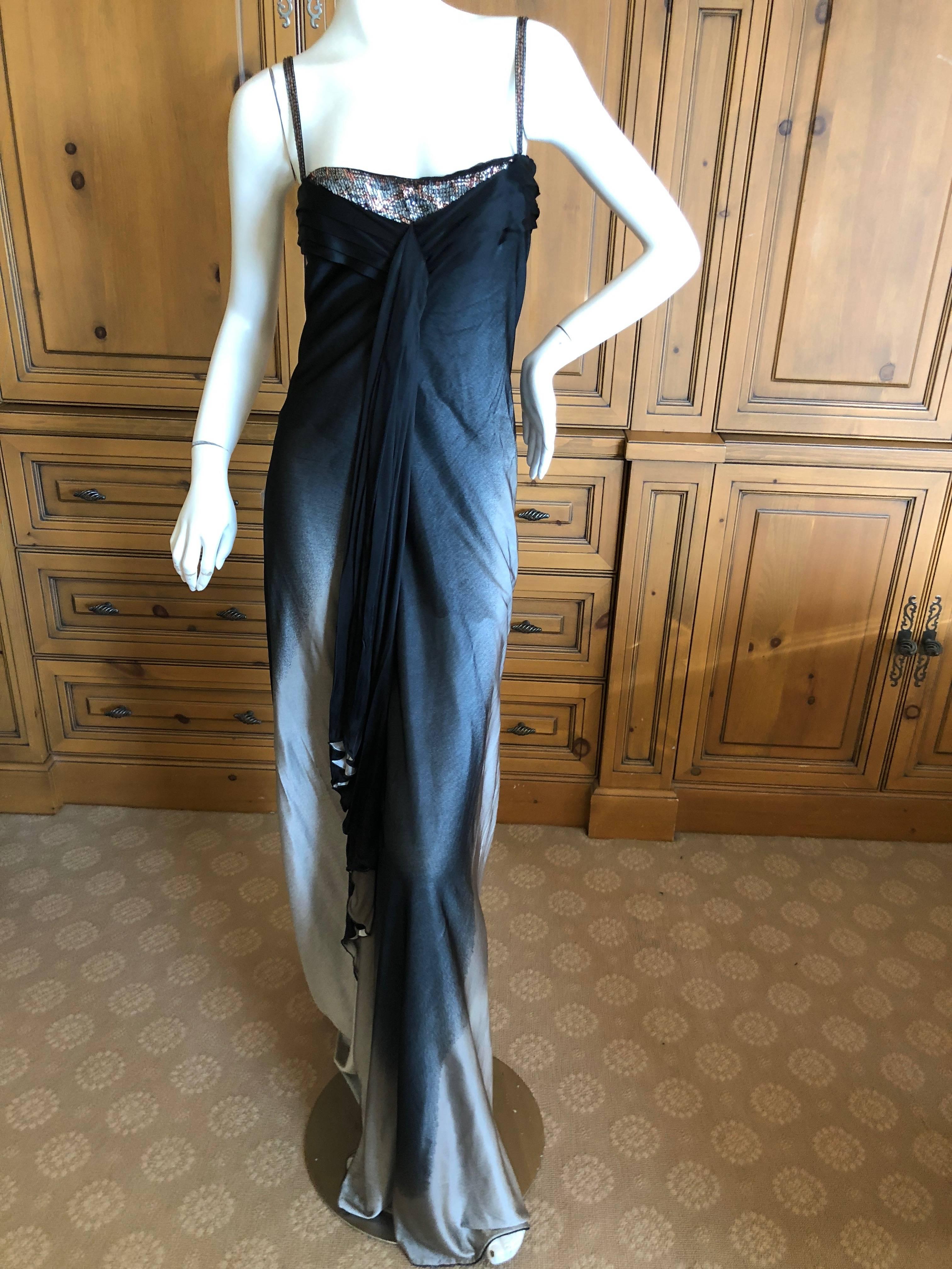 Christian Lacroix Silver and Black Vintage Silk Evening Dress with Sequin Detail For Sale 5
