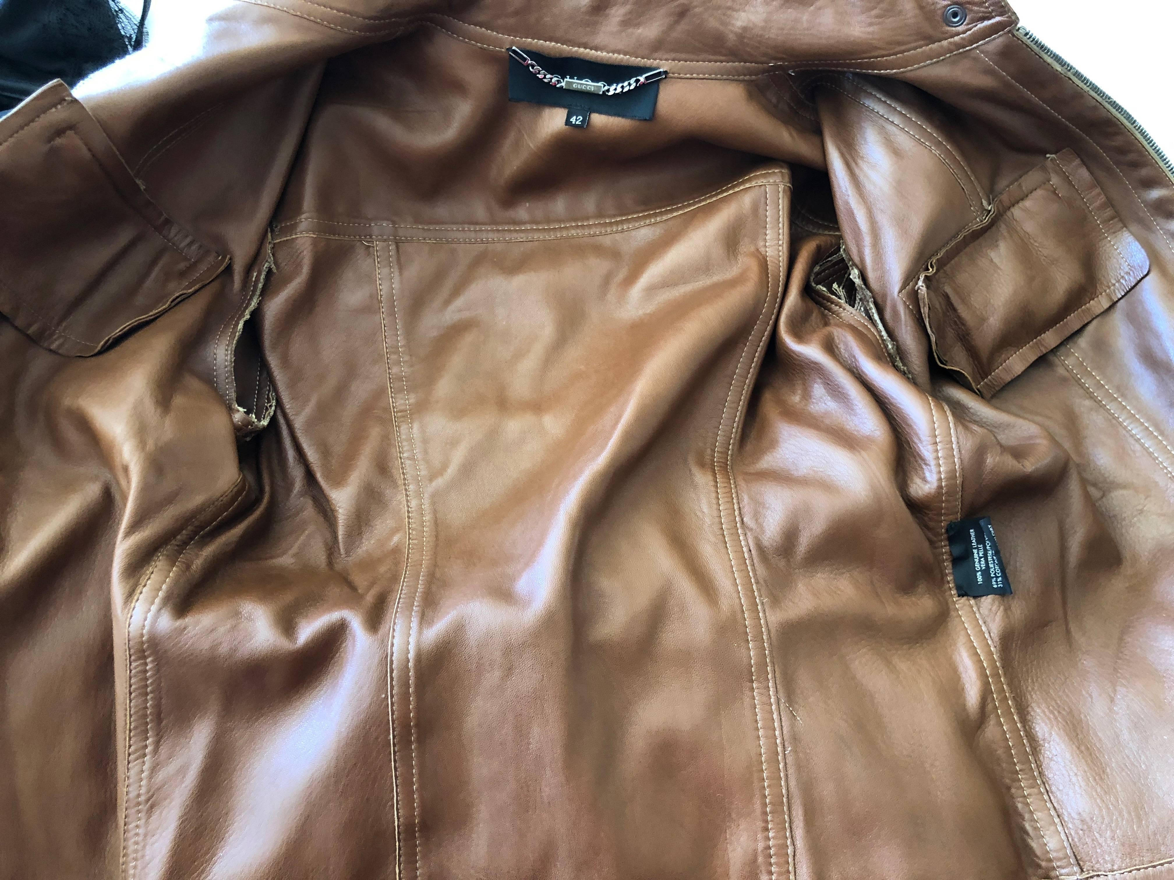 Gucci by Tom Ford Motorradjacke aus Leder mit Monogramm:: 2002 5