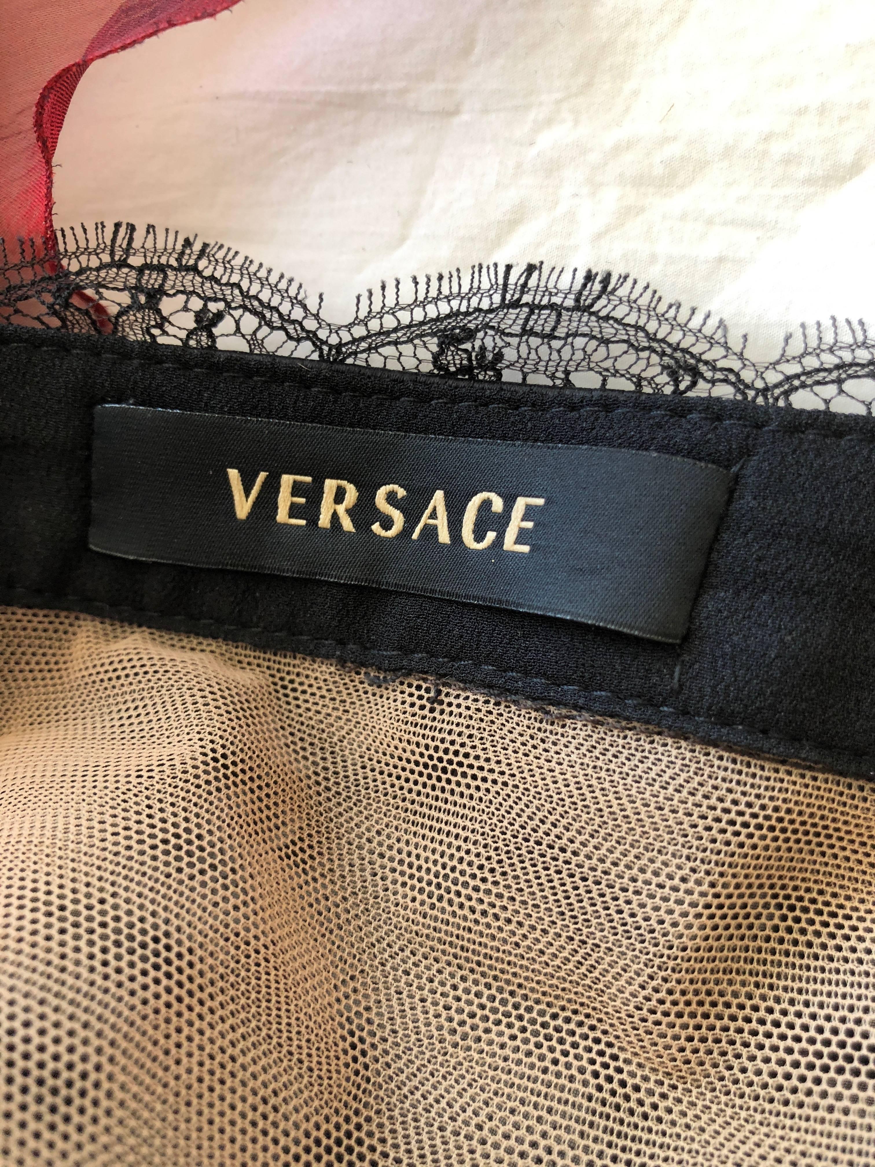 Versace Sheer Lace Accented Vintage Black Lace Mini Cocktail Dress For Sale 5