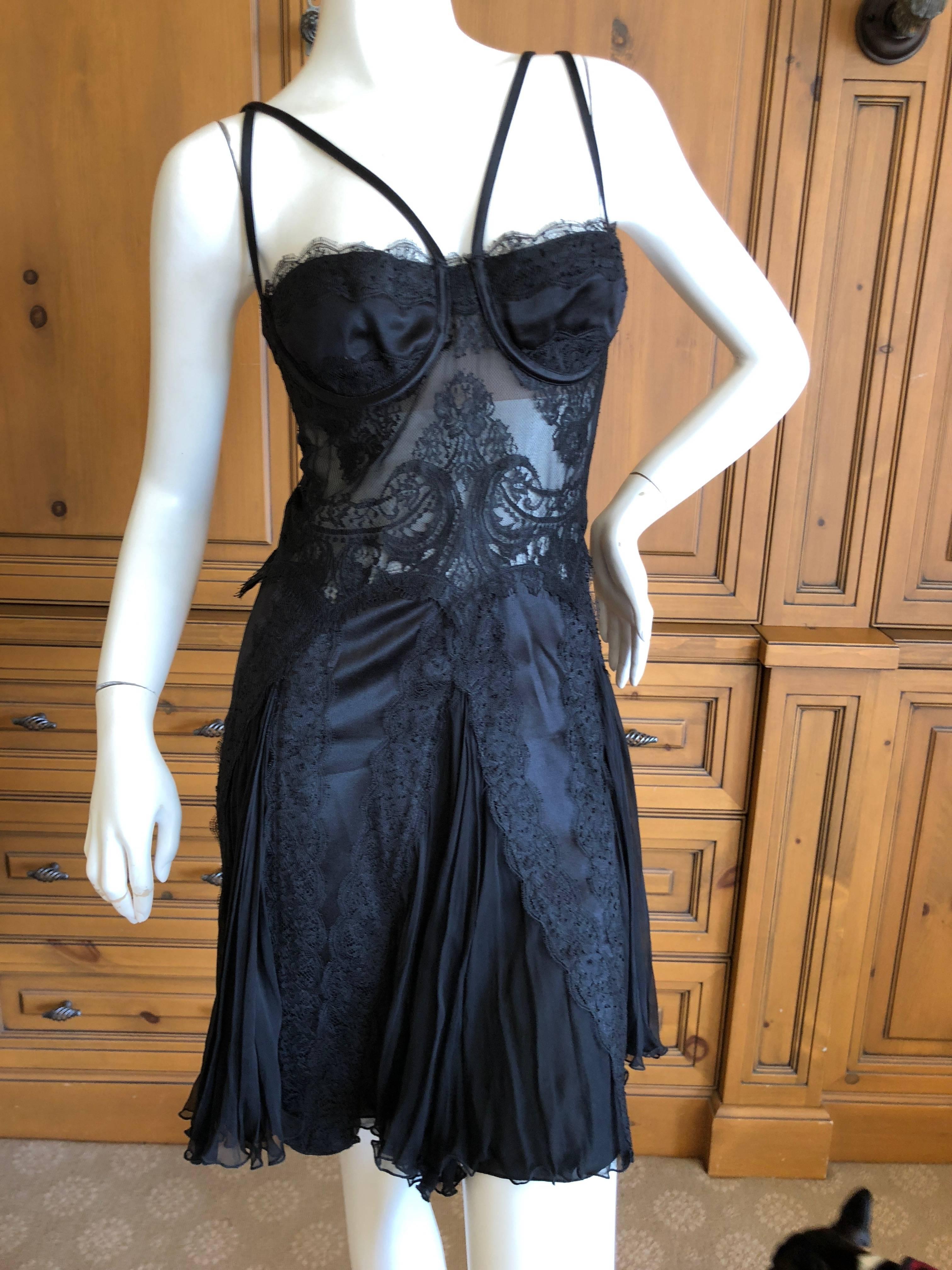 Versace Sheer Lace Accented Vintage Black Lace Cocktail Dress
Supersexy on, this is a wonderful Versace
Size 38
Bust 34