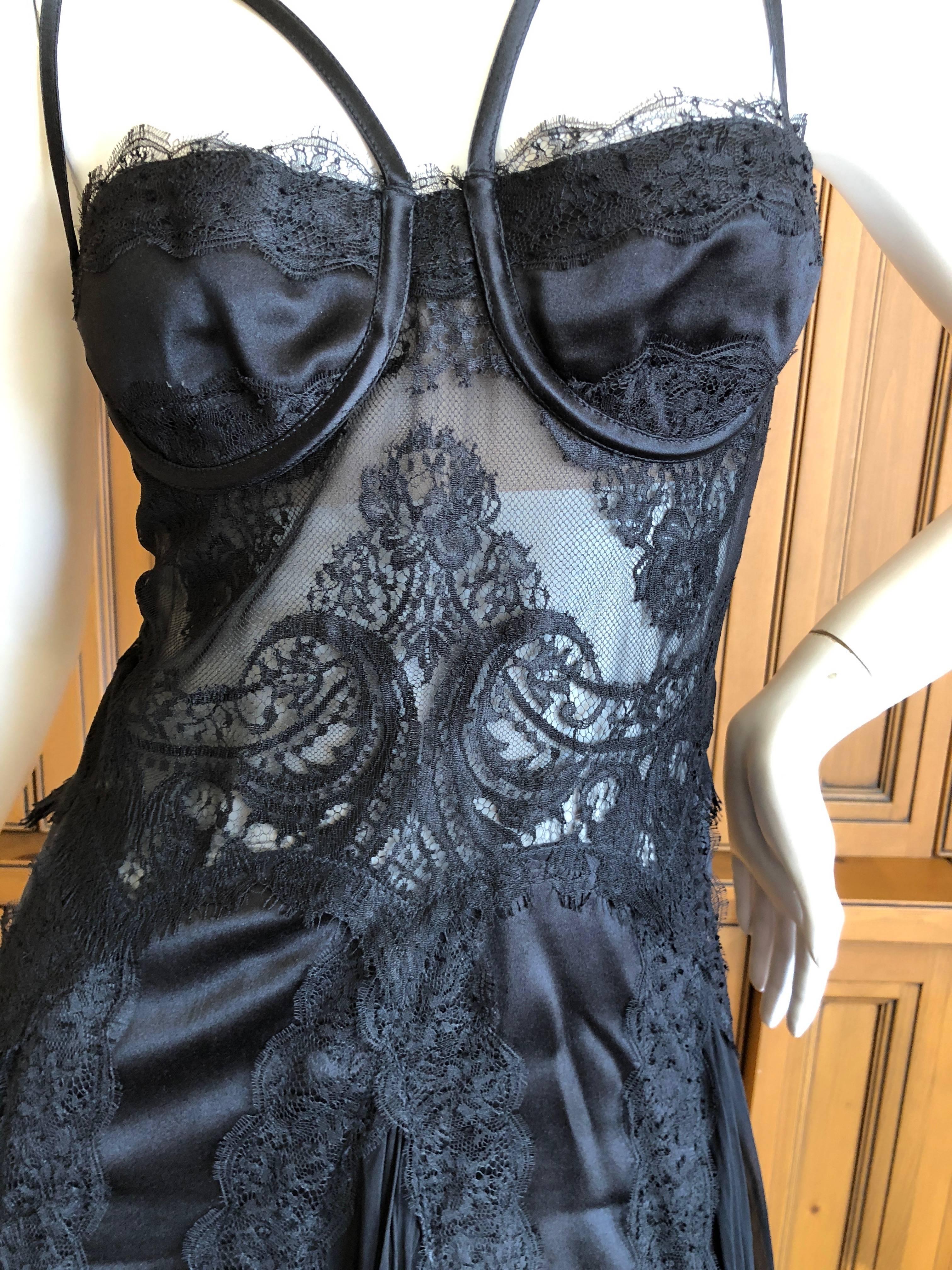 Versace Sheer Lace Accented Vintage Black Lace Mini Cocktail Dress For Sale 2