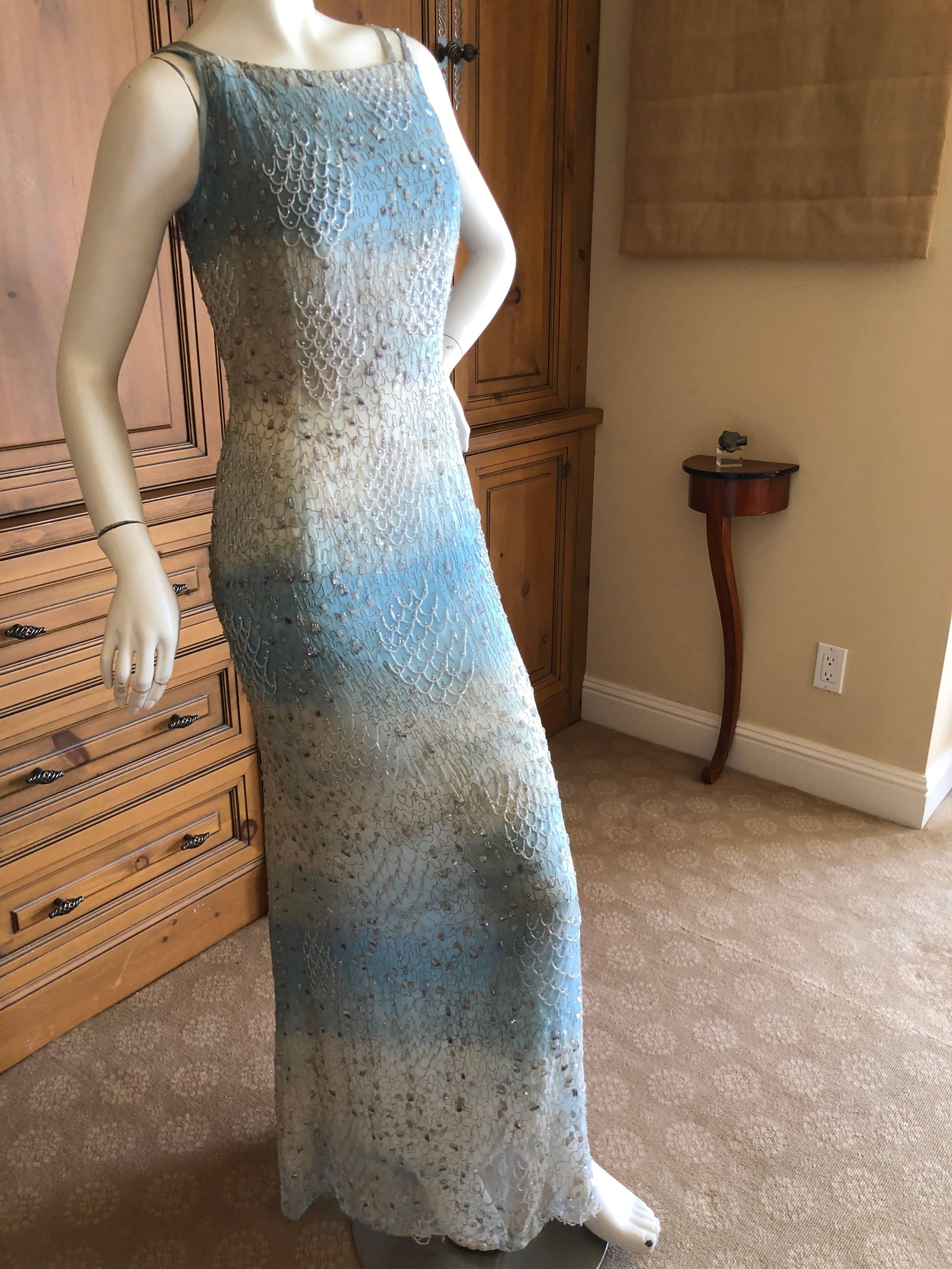 Oscar de la Renta Heavily Embellished Blue Ombre Vintage  Evening Dress 
Simply Stunning. Please use the zoom feature to see al the remarkable details.
Size 6
Bust 36