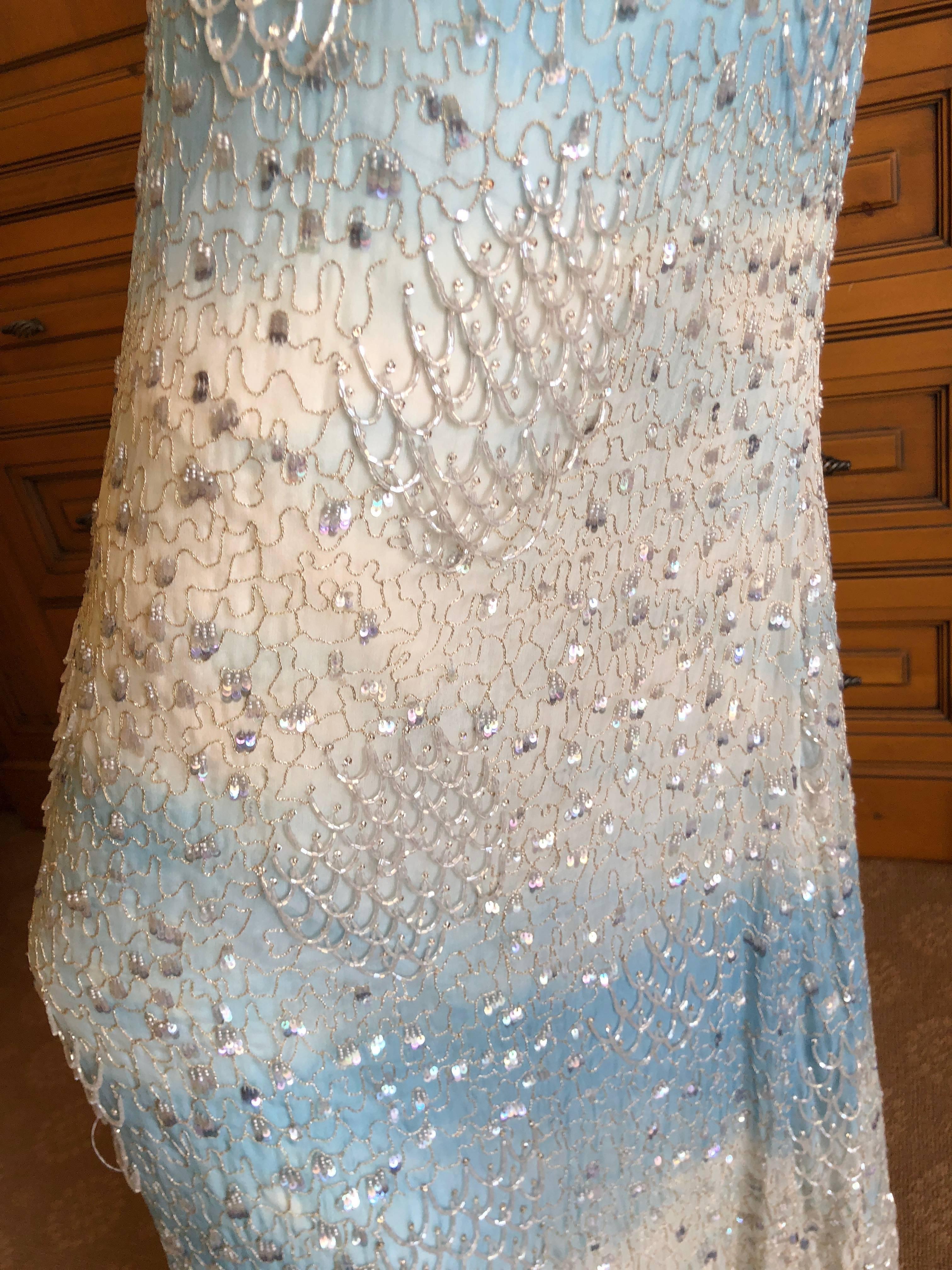 Oscar de la Renta Heavily Embellished Blue Ombre Vintage  Evening Dress  In Excellent Condition For Sale In Cloverdale, CA