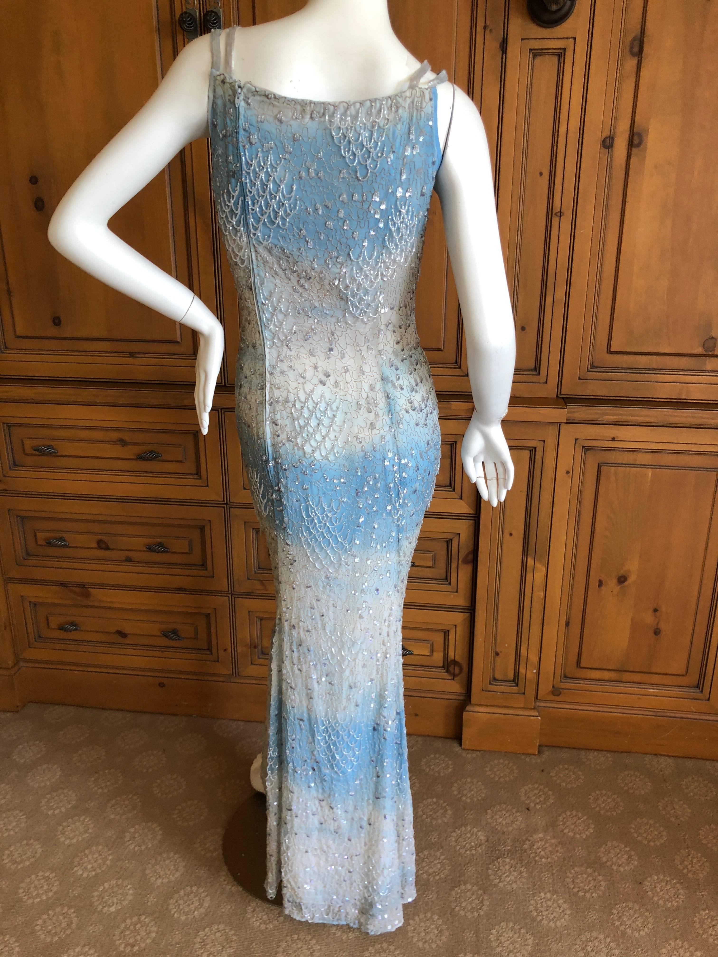 Women's Oscar de la Renta Heavily Embellished Blue Ombre Vintage  Evening Dress  For Sale
