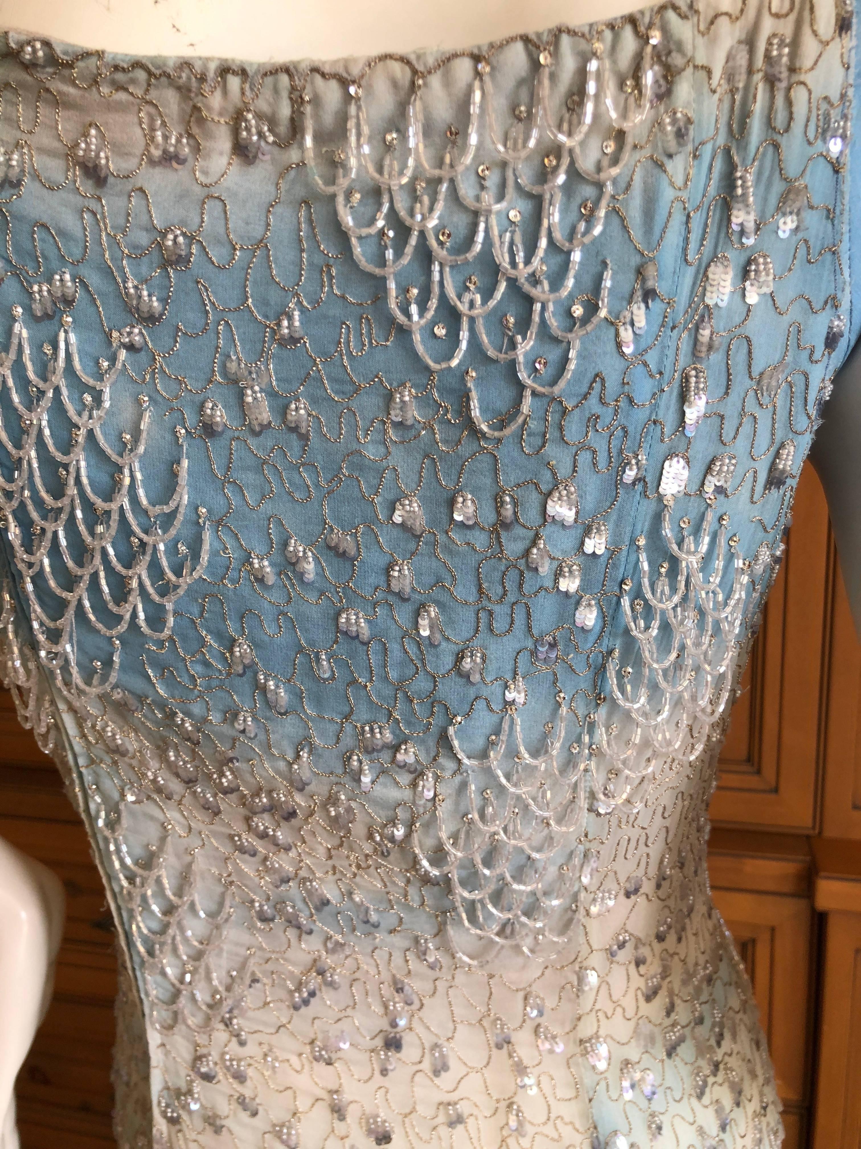 Oscar de la Renta Heavily Embellished Blue Ombre Vintage  Evening Dress  For Sale 1