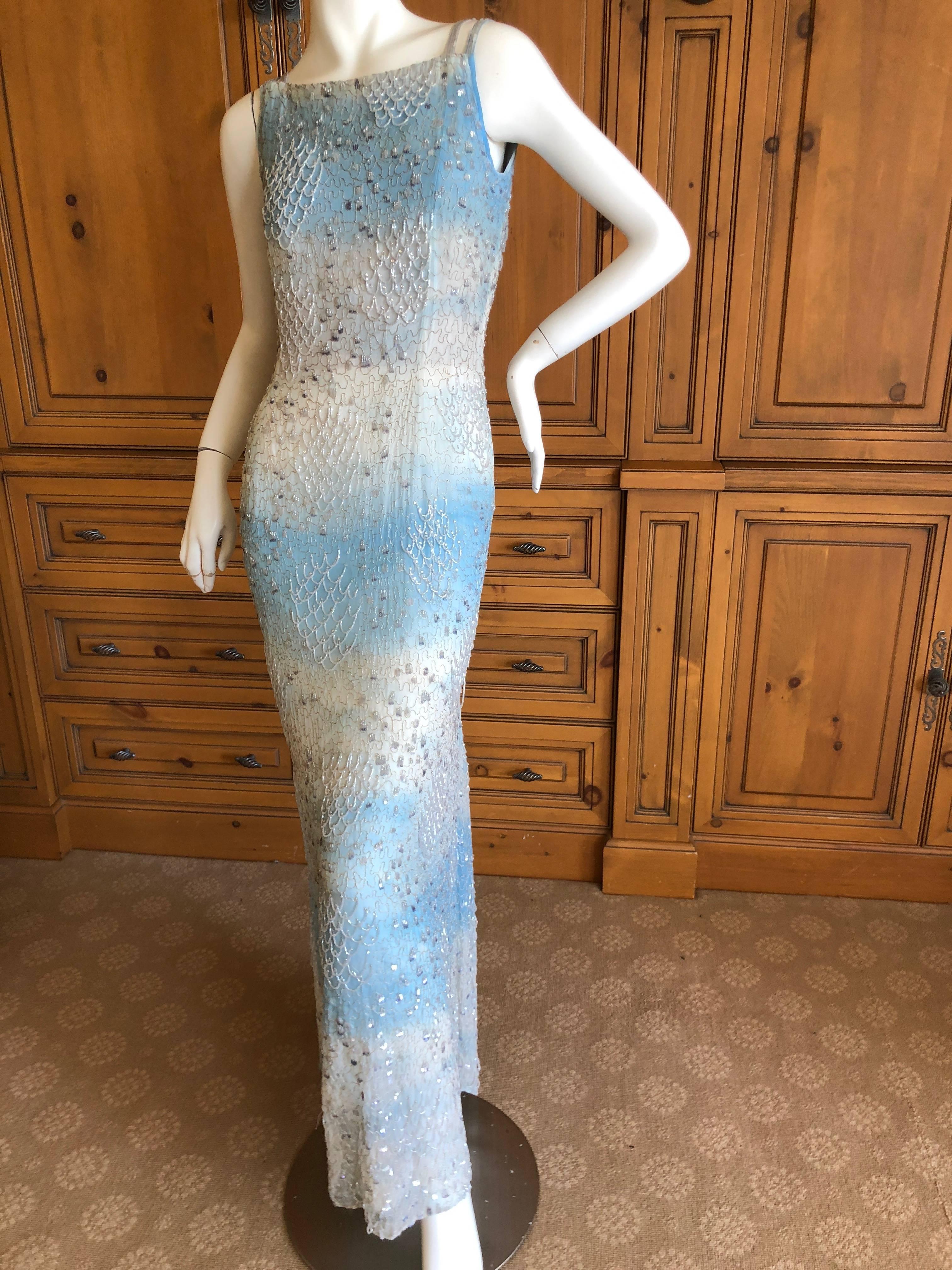Oscar de la Renta Heavily Embellished Blue Ombre Vintage  Evening Dress  For Sale 3