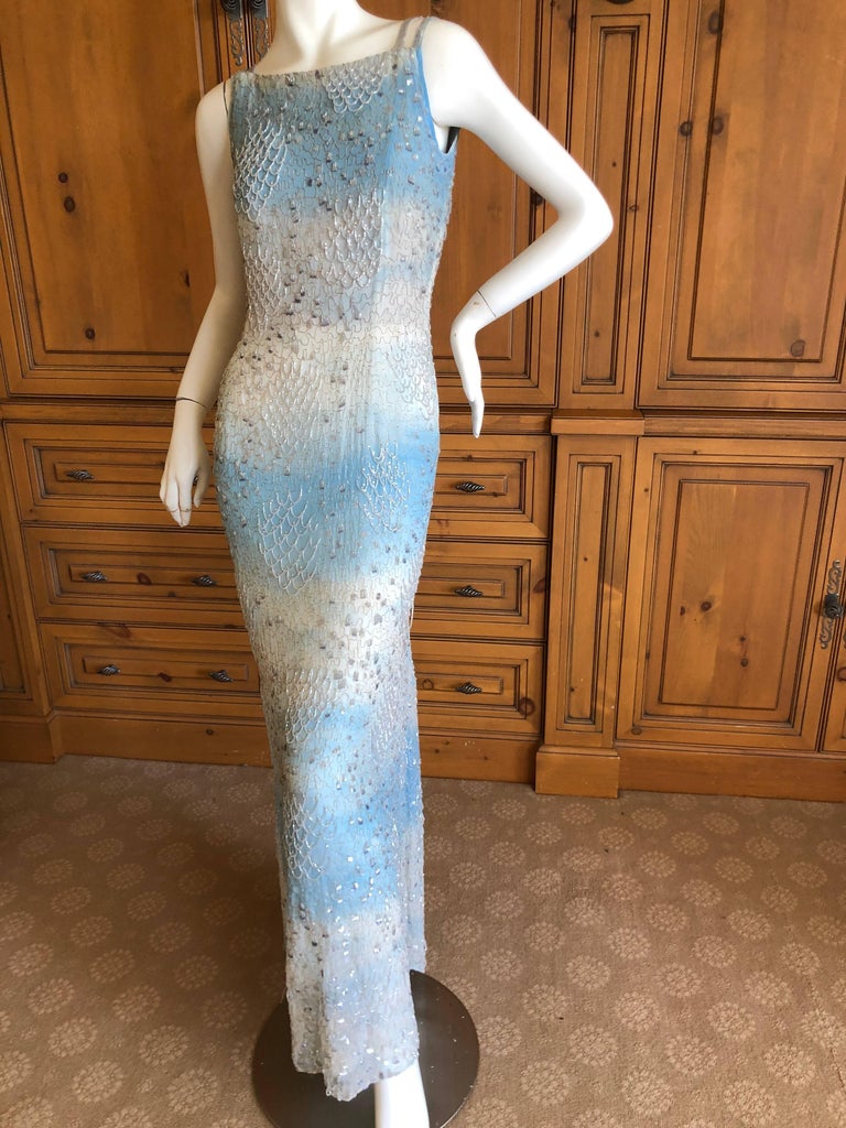 Oscar de la Renta Heavily Embellished Blue Ombre Vintage Evening Dress ...