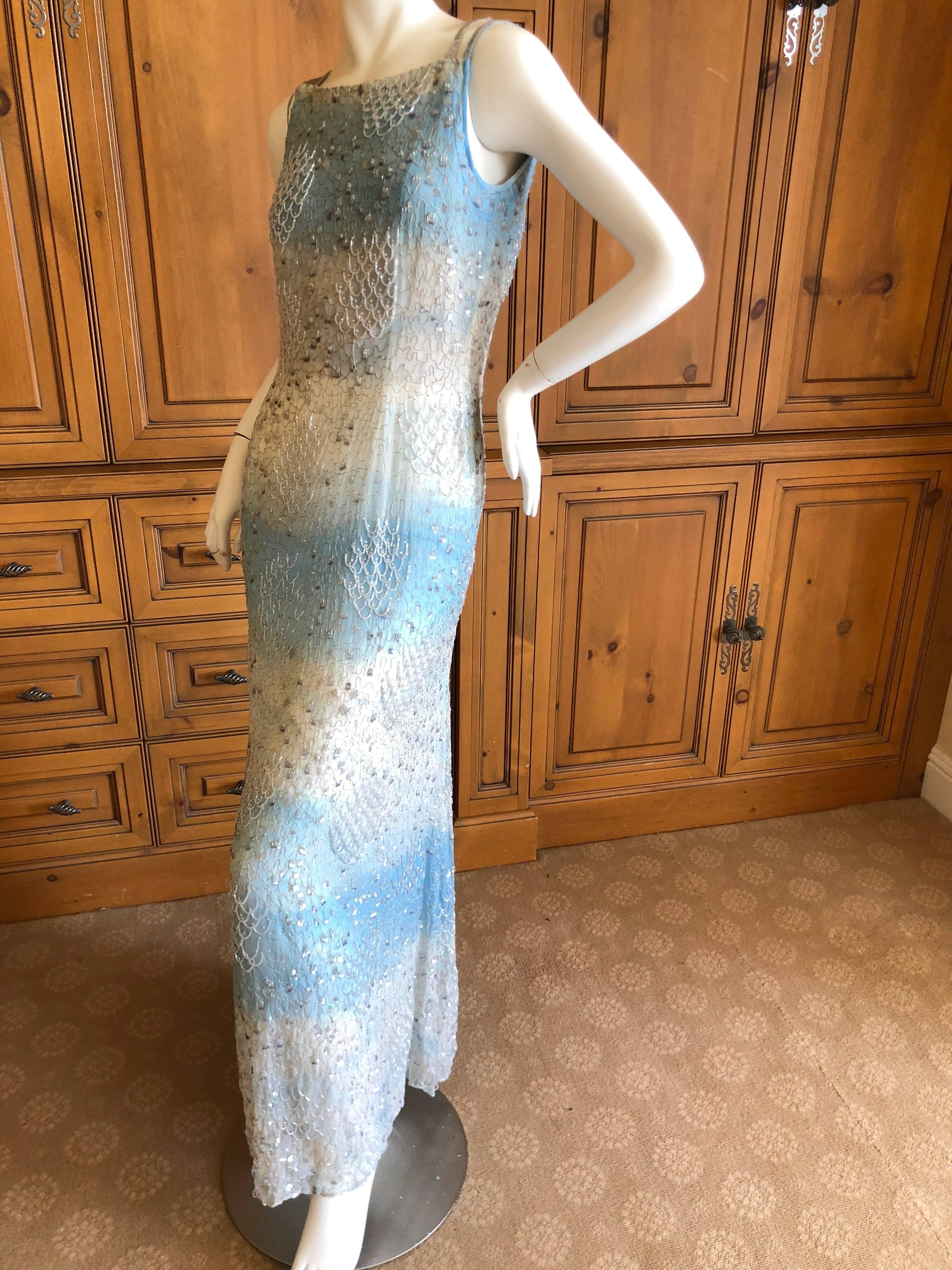 Oscar de la Renta Heavily Embellished Blue Ombre Vintage  Evening Dress  For Sale 6