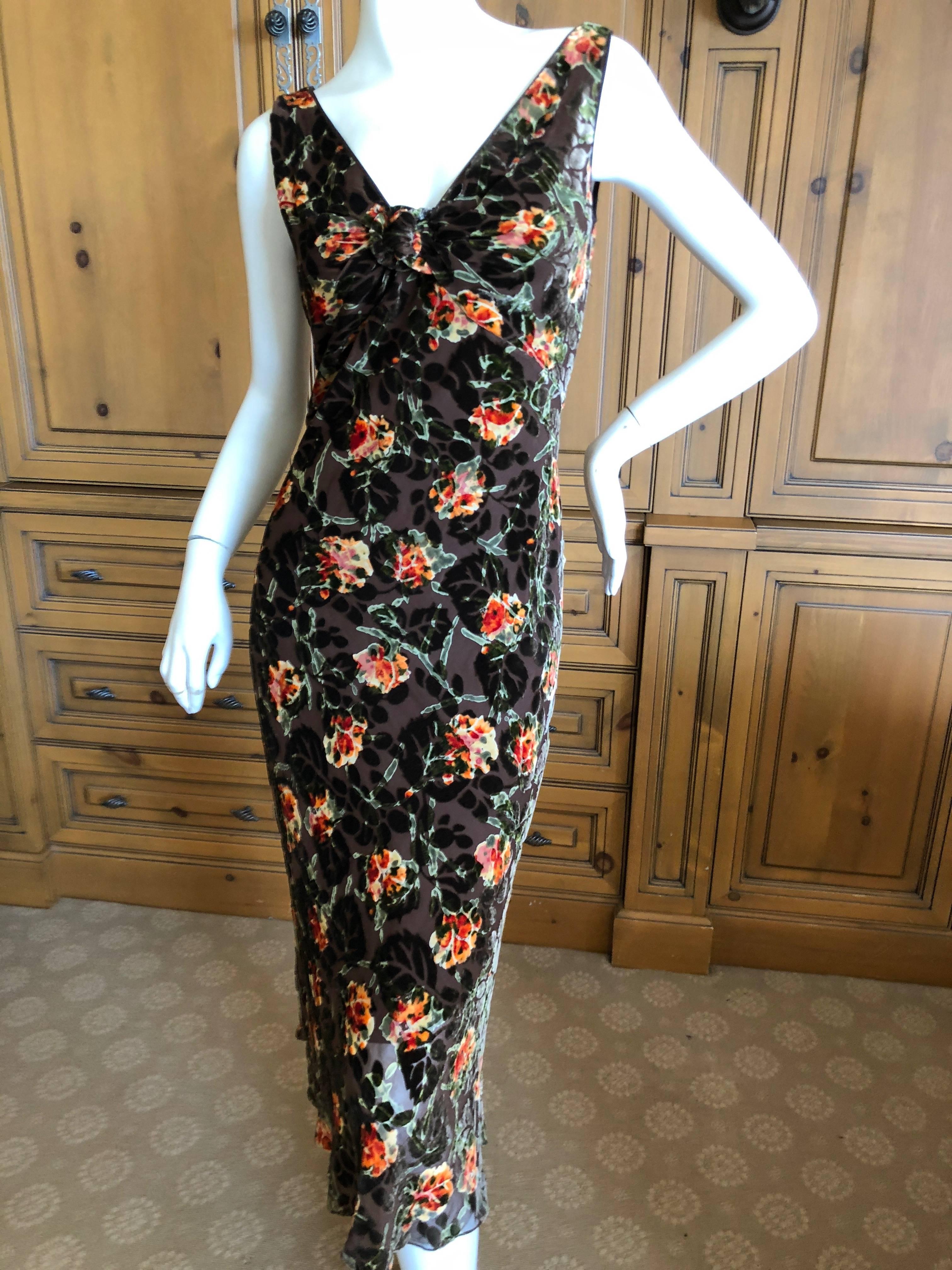 John Galliano Sheer Devore Velvet Brown Floral Cocktail Dress.
It is much prettier in person, hard to photograph the velvet flowers.
 Size 40
Bust 42