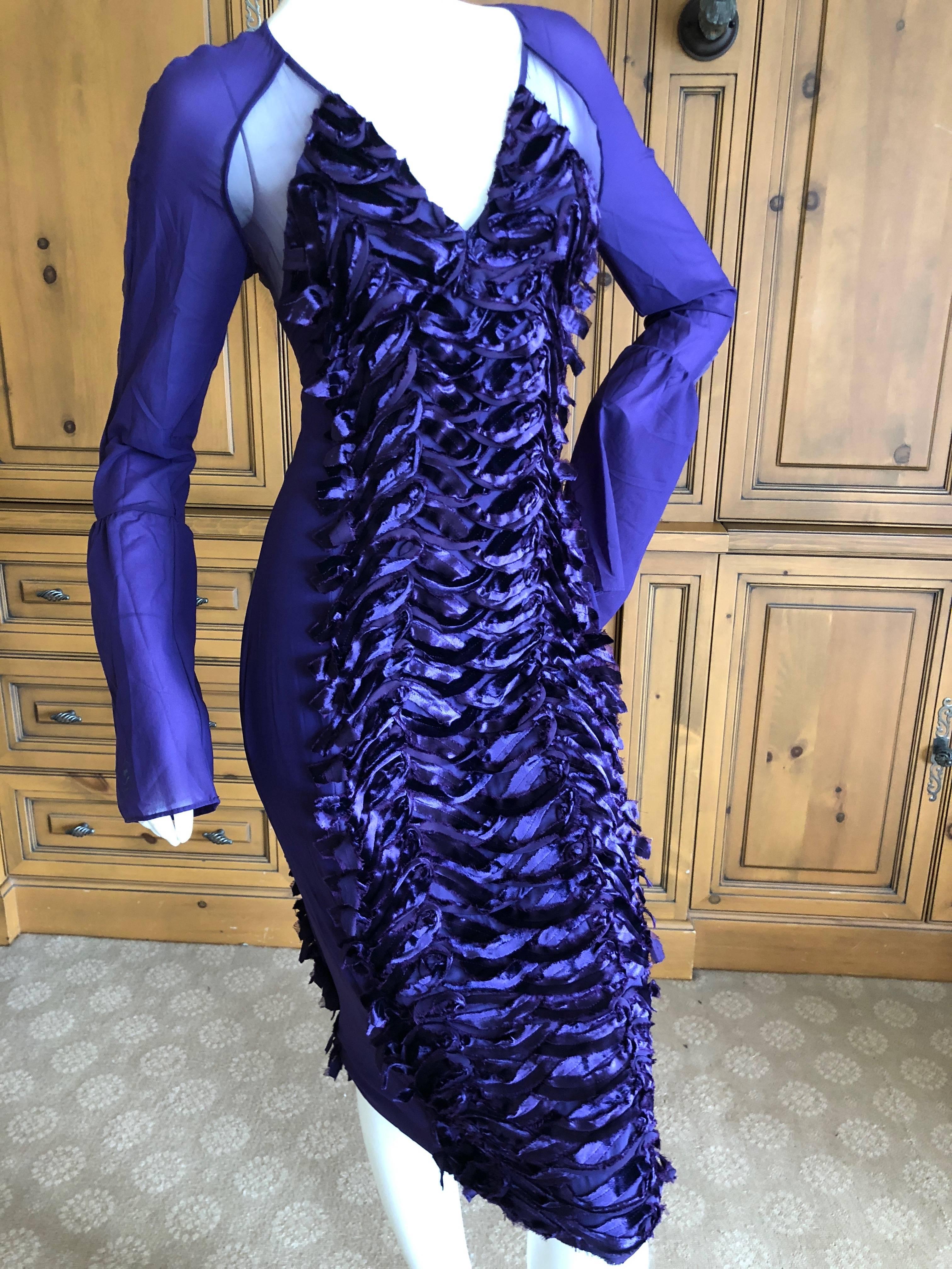 Gucci by Tom Ford Purple Velvet Trim Cocktail Dress In New Condition For Sale In Cloverdale, CA