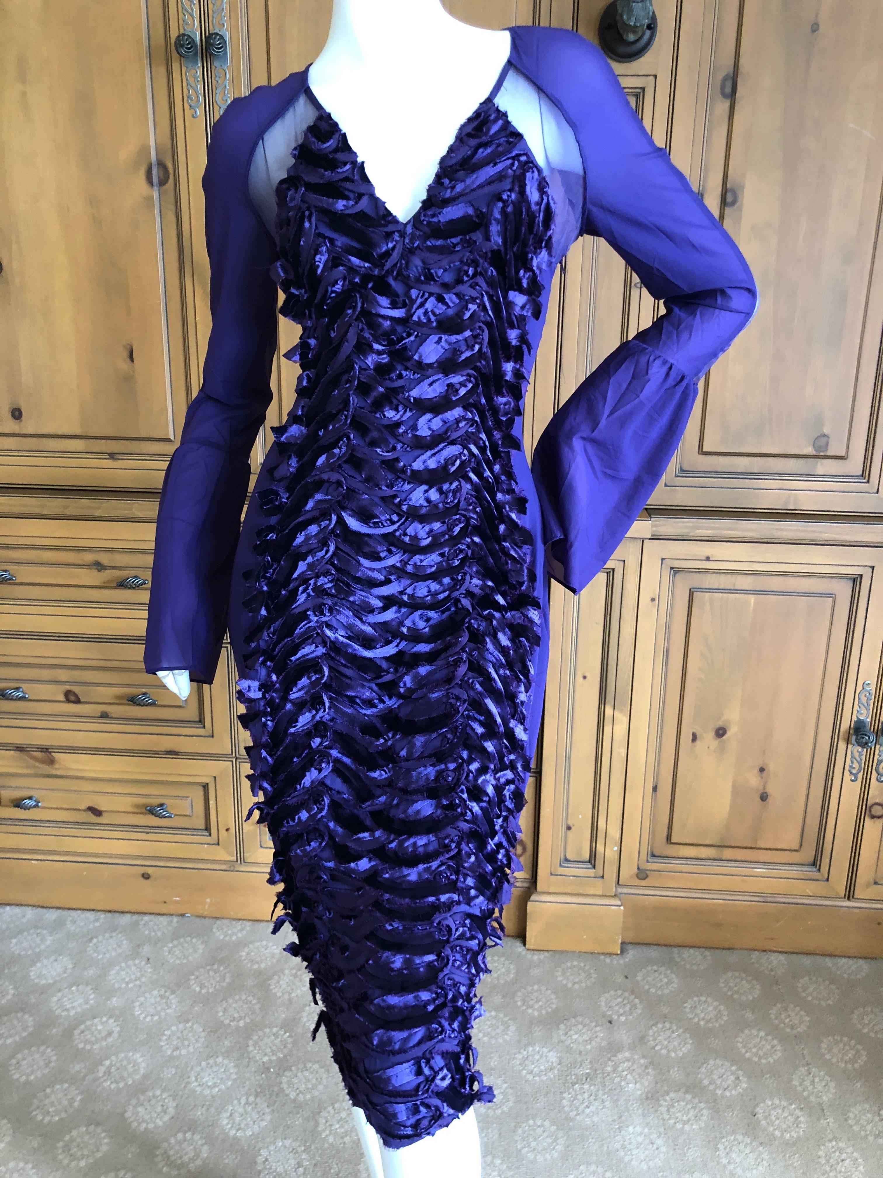 Women's Gucci by Tom Ford Purple Velvet Trim Cocktail Dress For Sale