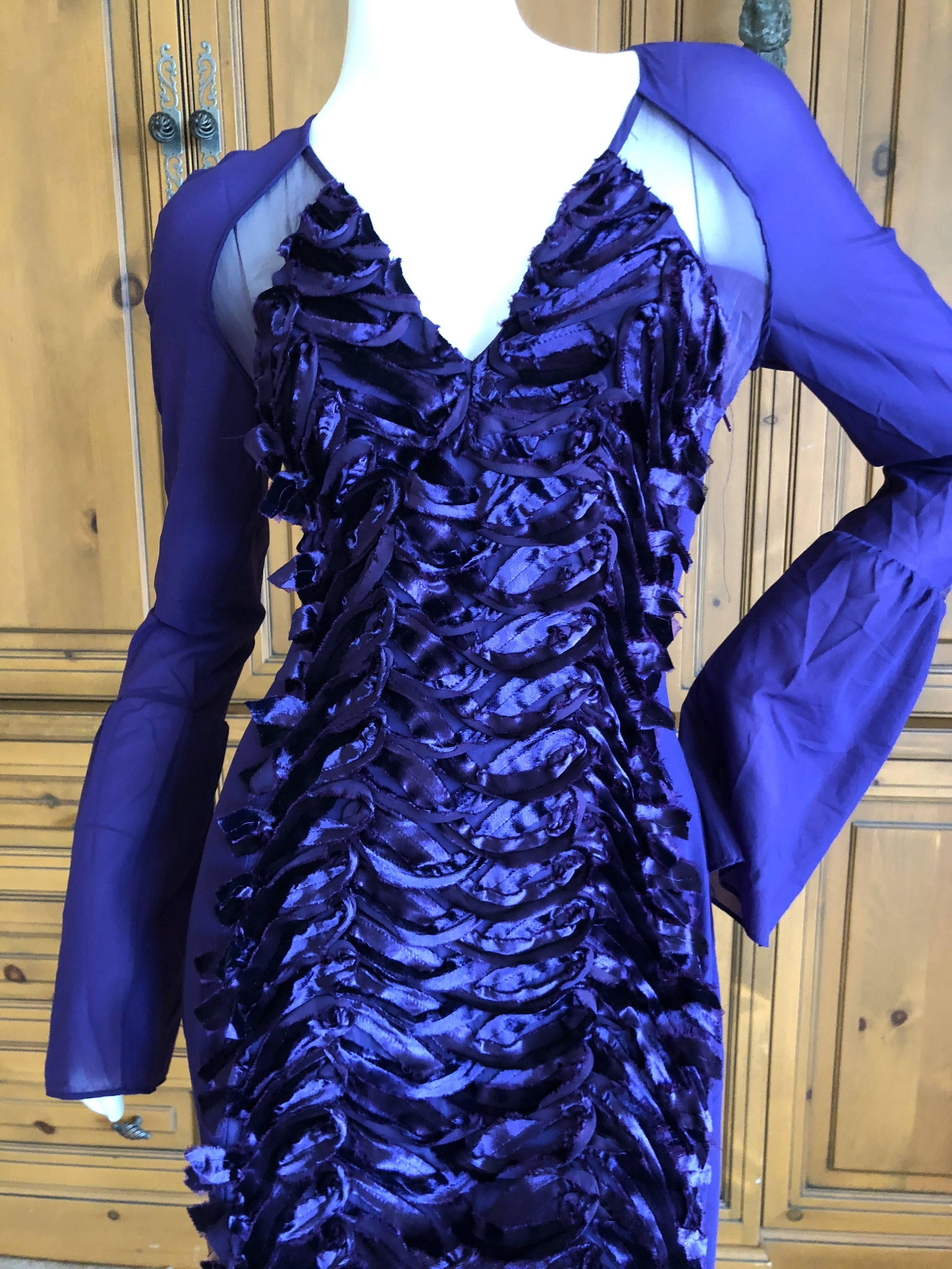 Gucci by Tom Ford Purple Velvet Trim Cocktail Dress For Sale 1