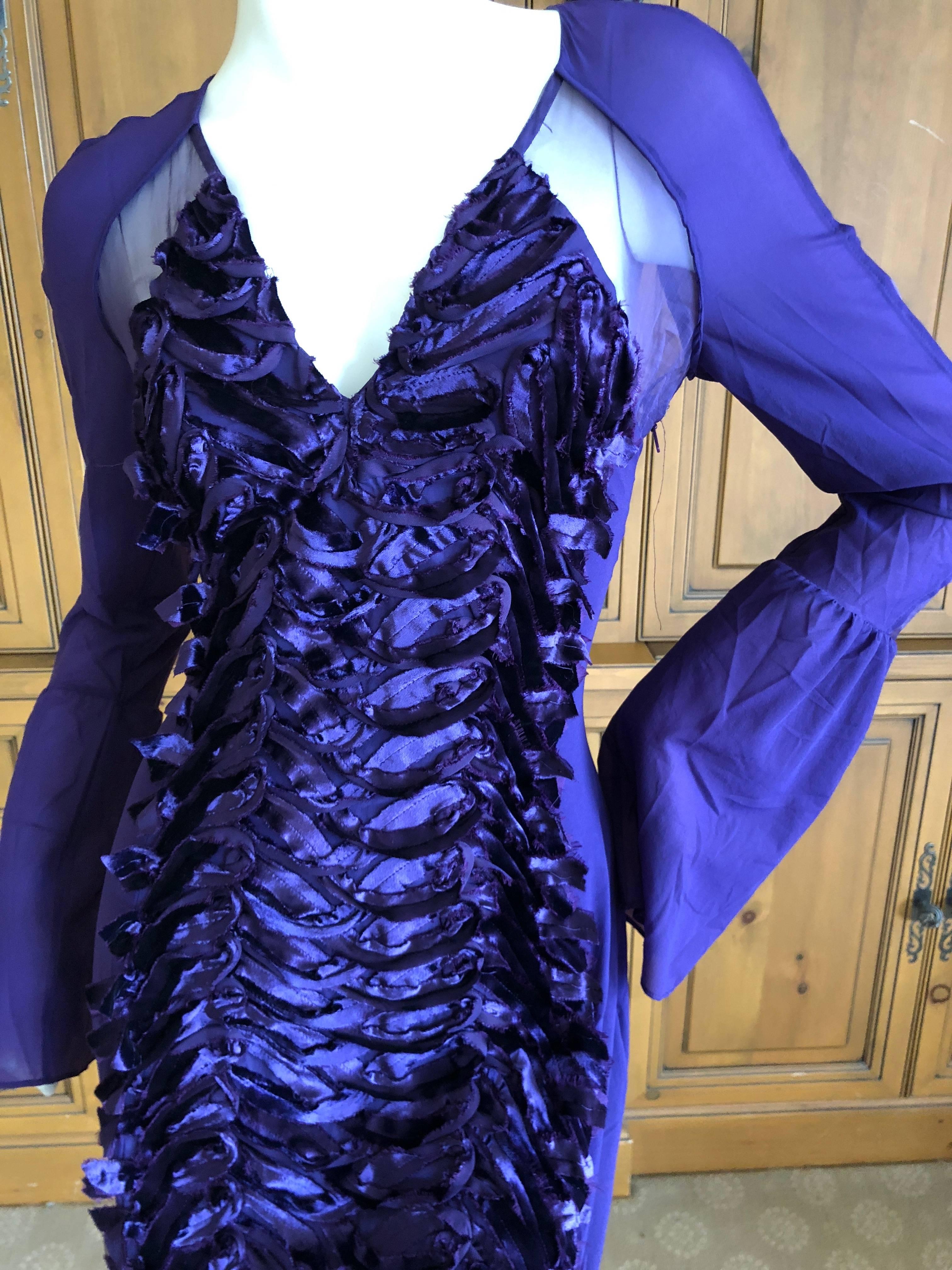 Gucci by Tom Ford Purple Velvet Trim Cocktail Dress For Sale 2