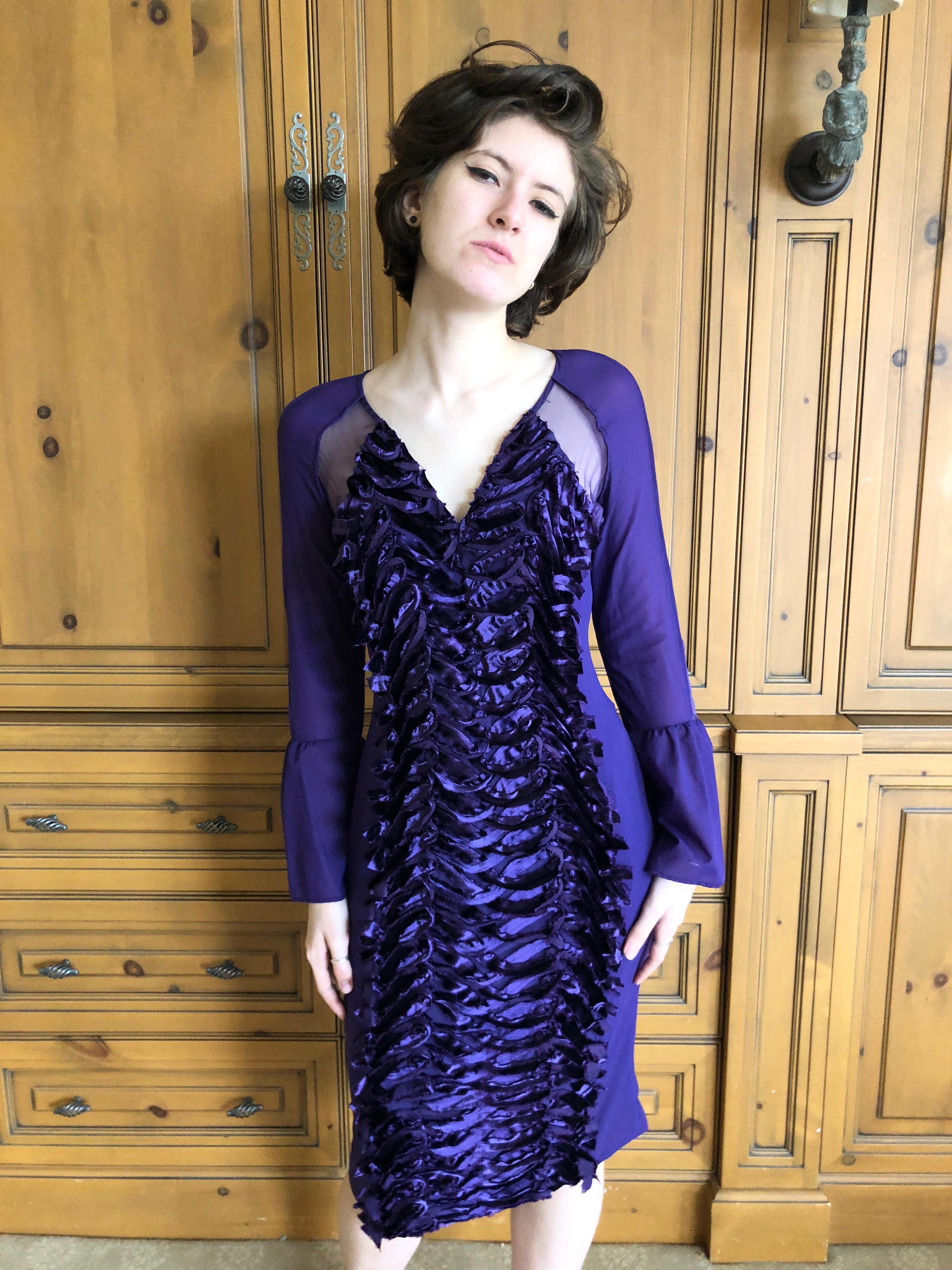 Gucci by Tom Ford Purple Velvet Trim Cocktail Dress For Sale 6
