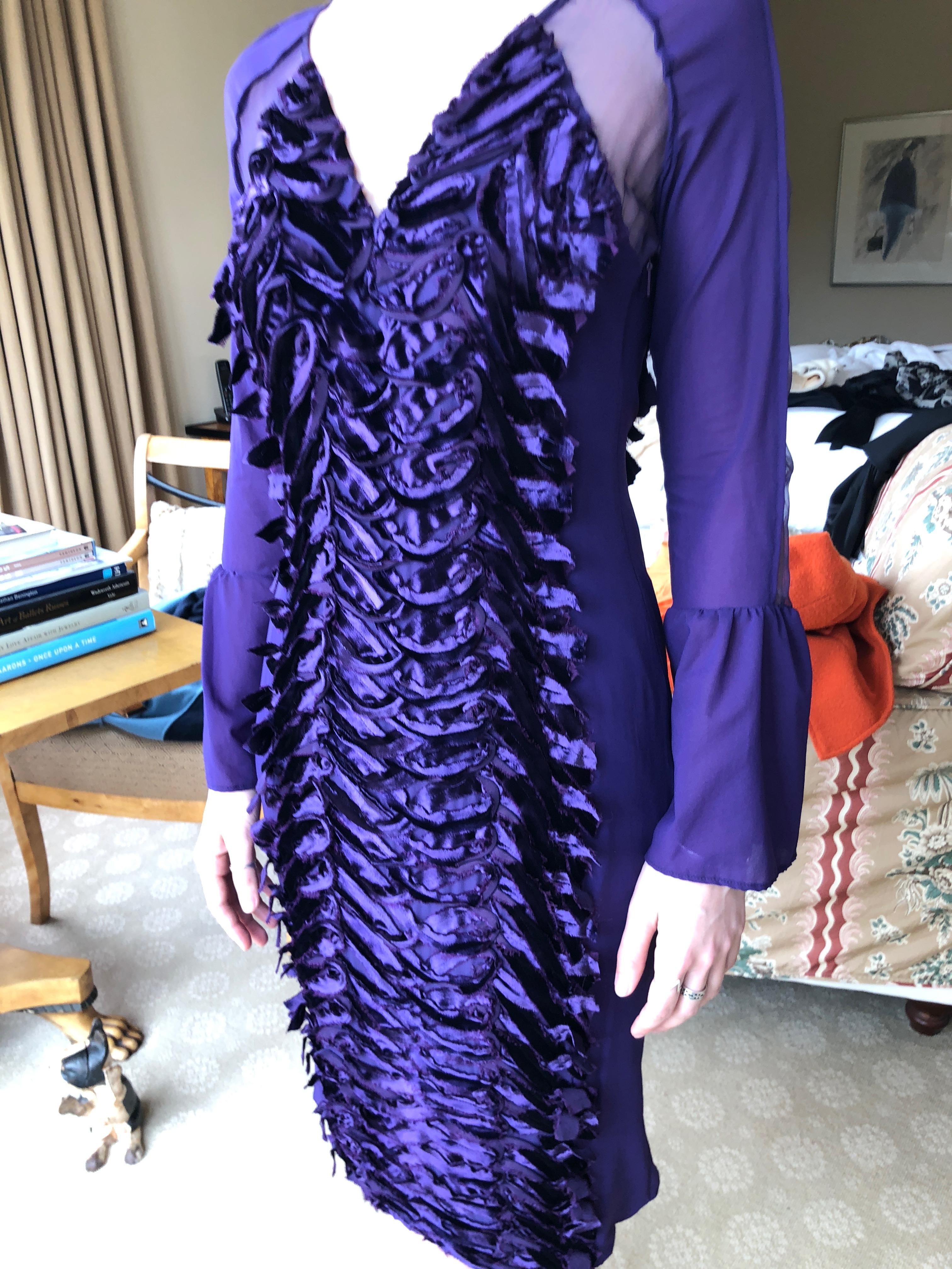 Gucci by Tom Ford Purple Velvet Trim Cocktail Dress For Sale 8
