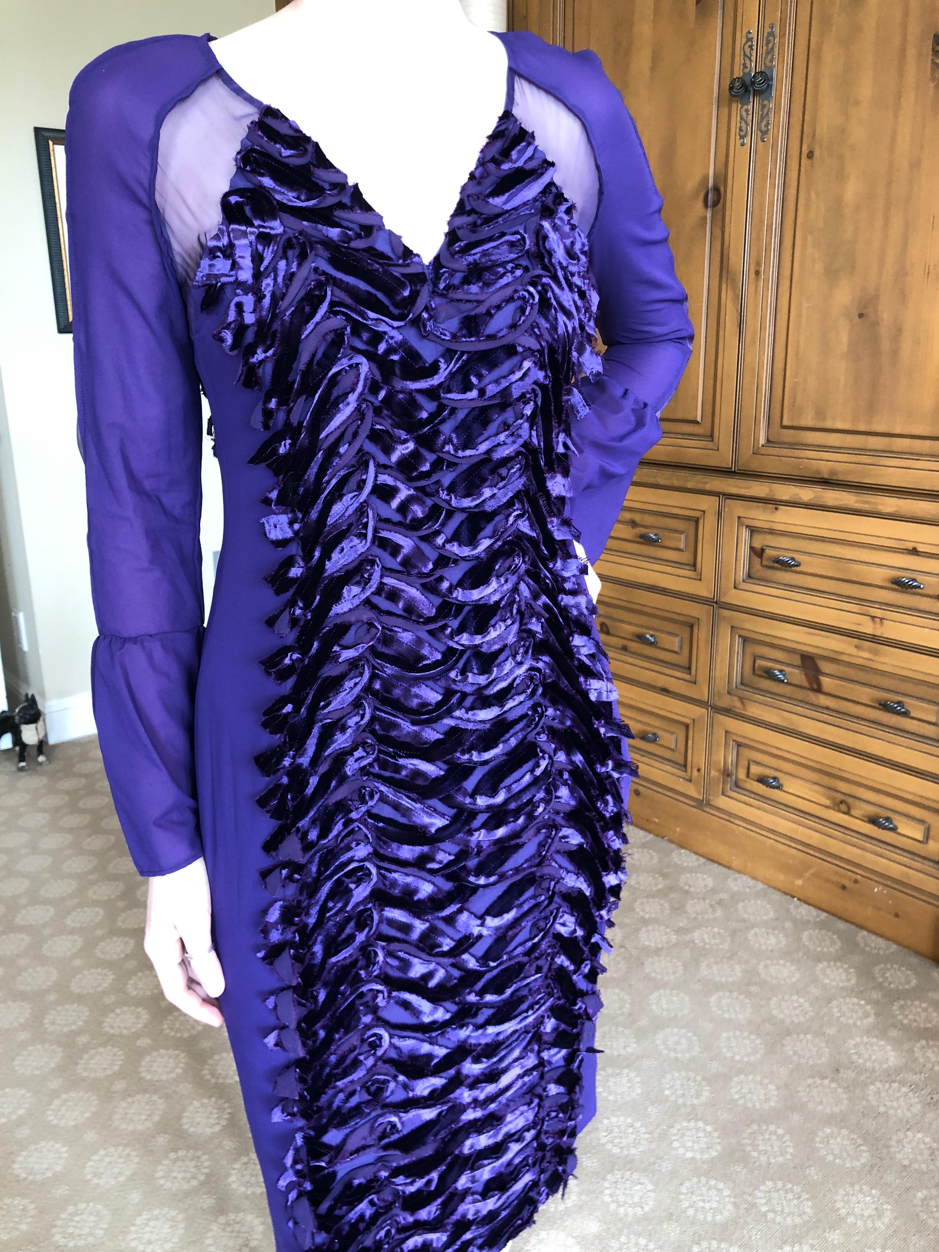Gucci by Tom Ford Purple Velvet Trim Cocktail Dress For Sale 9