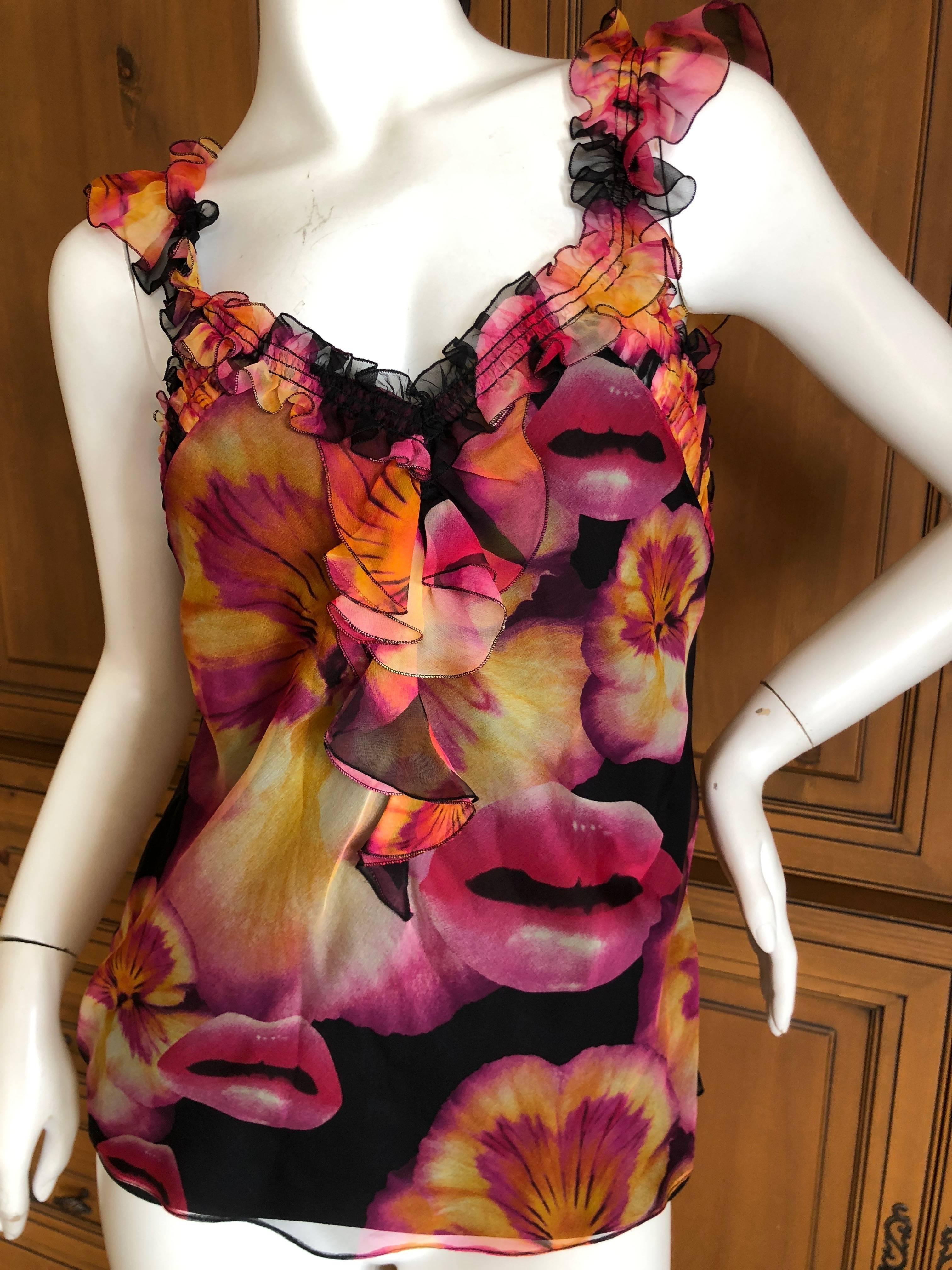 Christian Dior by Galliano Surreal Silk Lip & Pansy Print Silk Camisole Tank Top
Size 40
 Bust 36