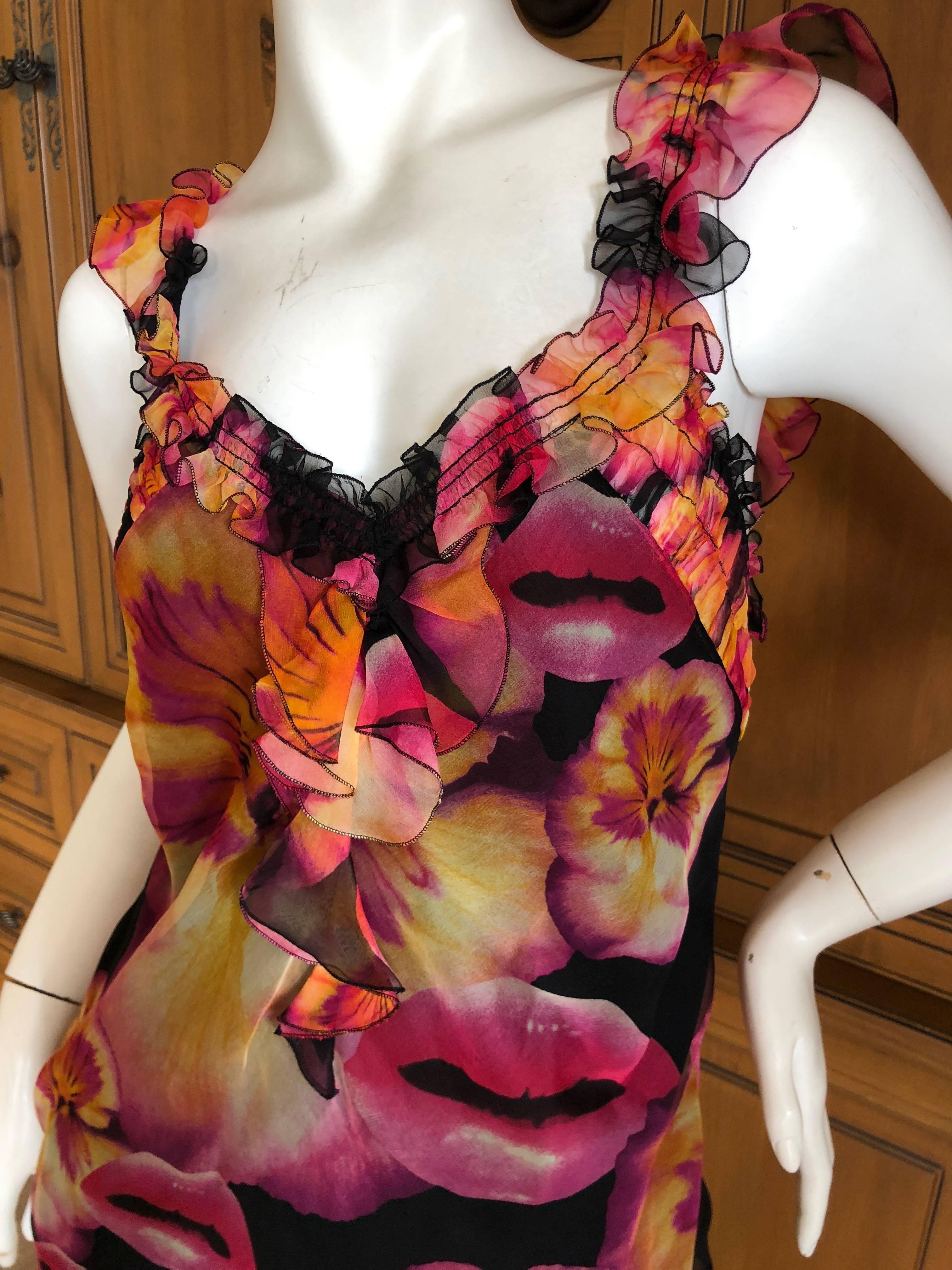 Women's Christian Dior by Galliano Surreal Silk Lip & Pansy Print Silk Camisole Tank Top For Sale