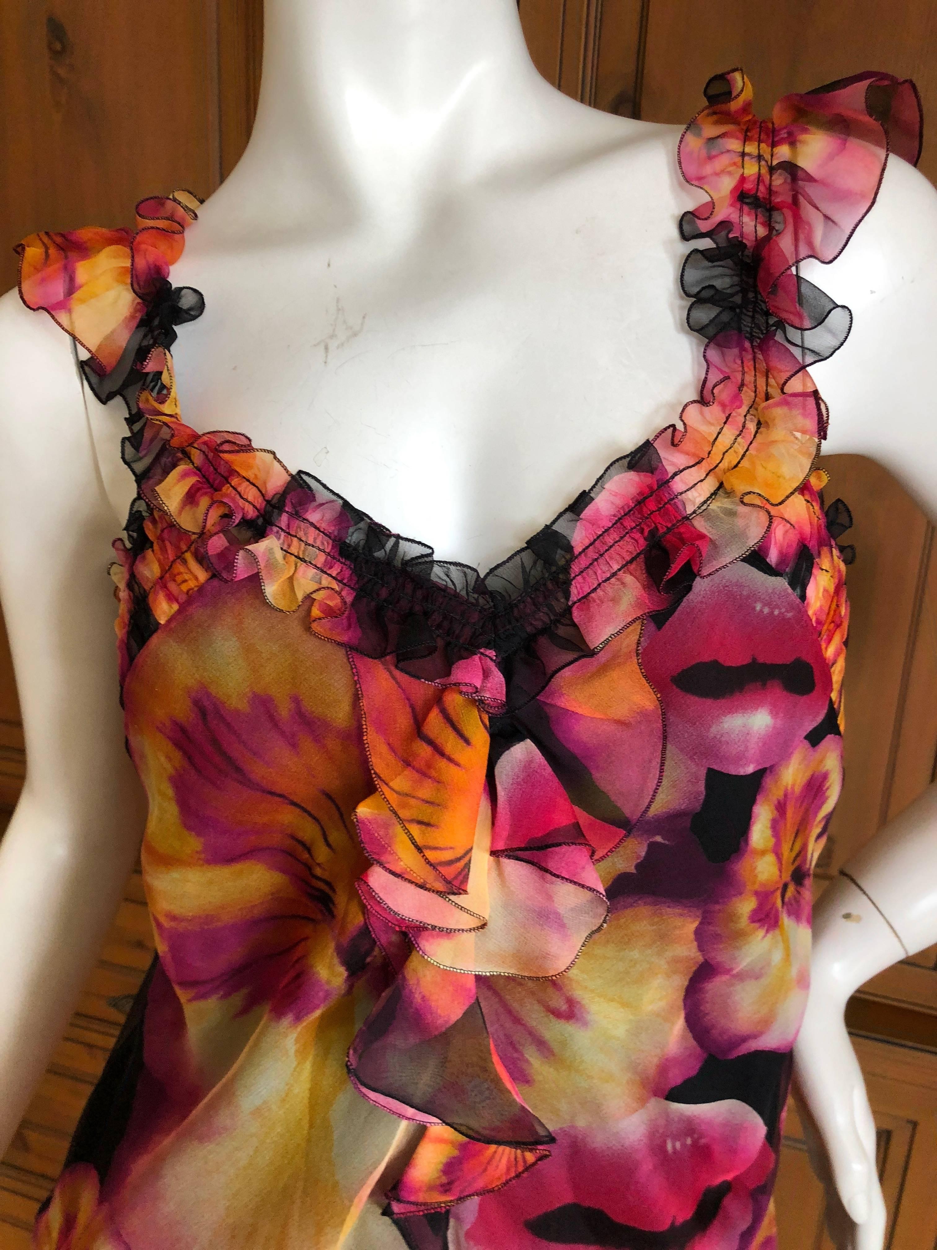 Christian Dior by Galliano Surreal Silk Lip & Pansy Print Silk Camisole Tank Top For Sale 1