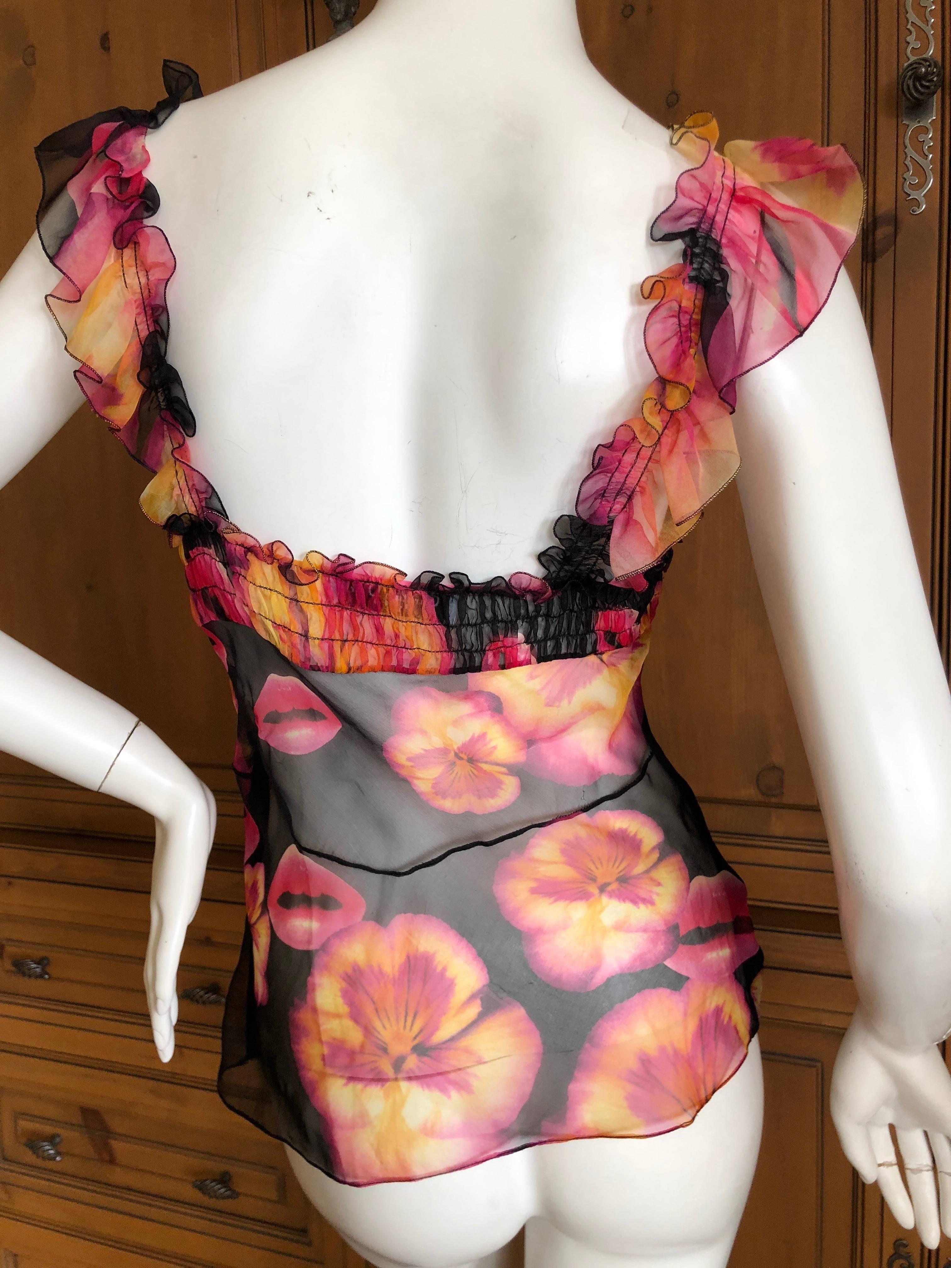 Christian Dior by Galliano Surreal Silk Lip & Pansy Print Silk Camisole Tank Top For Sale 2