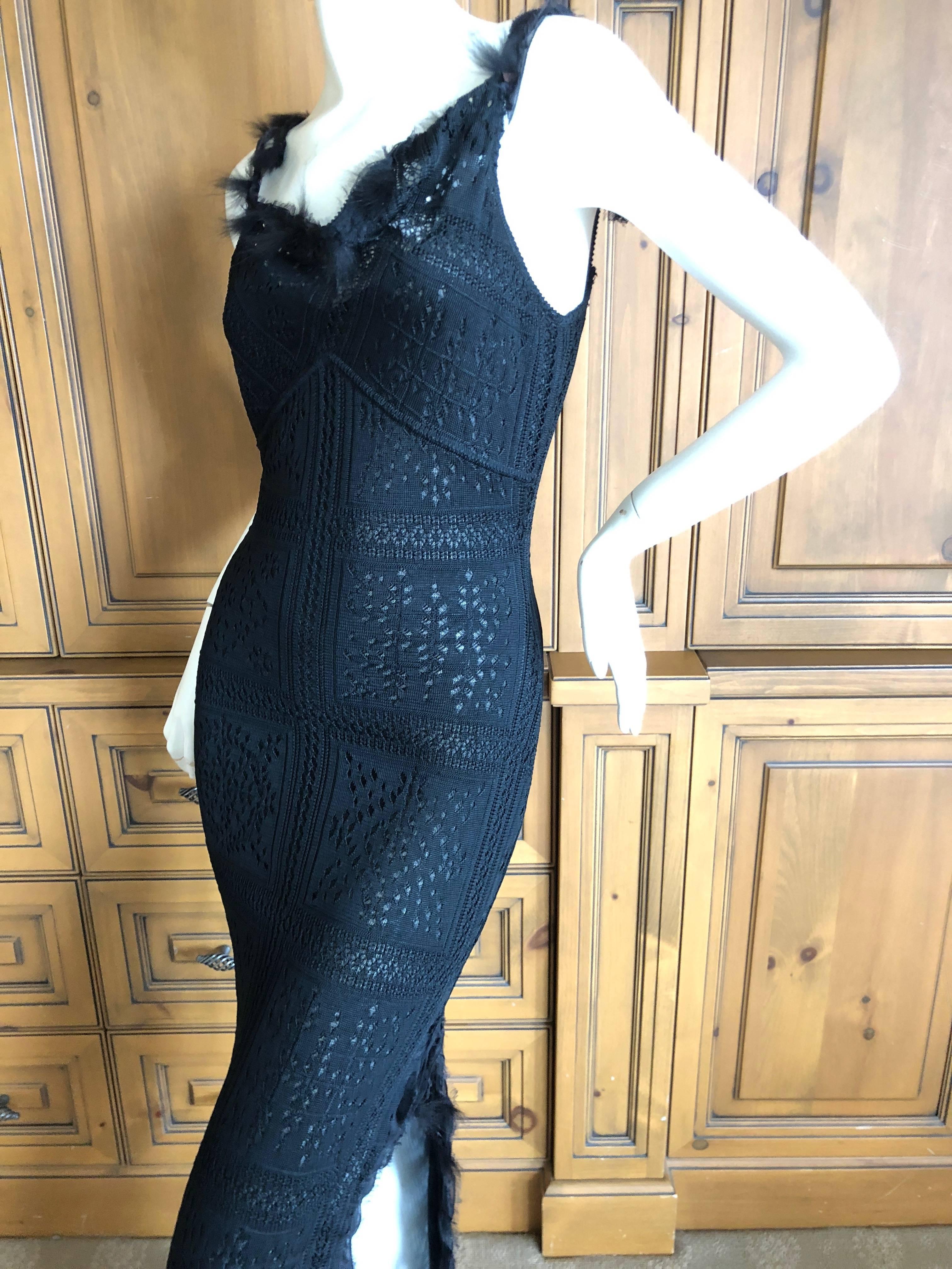 John Galliano 1990's Label Sheer Black Knit Feather Trim Dress with High Slit.
So much prettier in person.
Size M
Bust 36