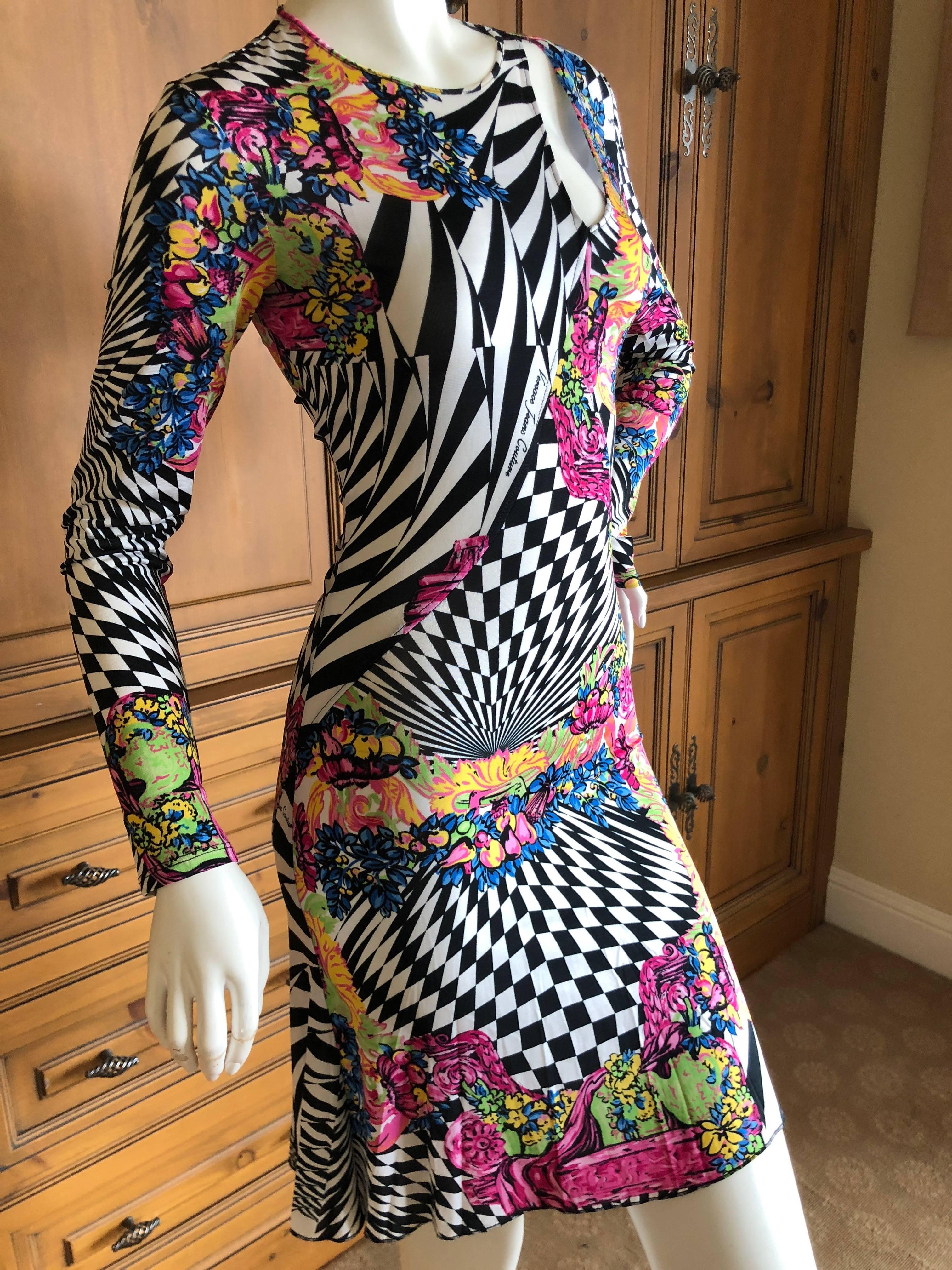 Versace Jeans Couture Colorful Vintage Op Art Print Keyhole Cocktail Dress For Sale 2