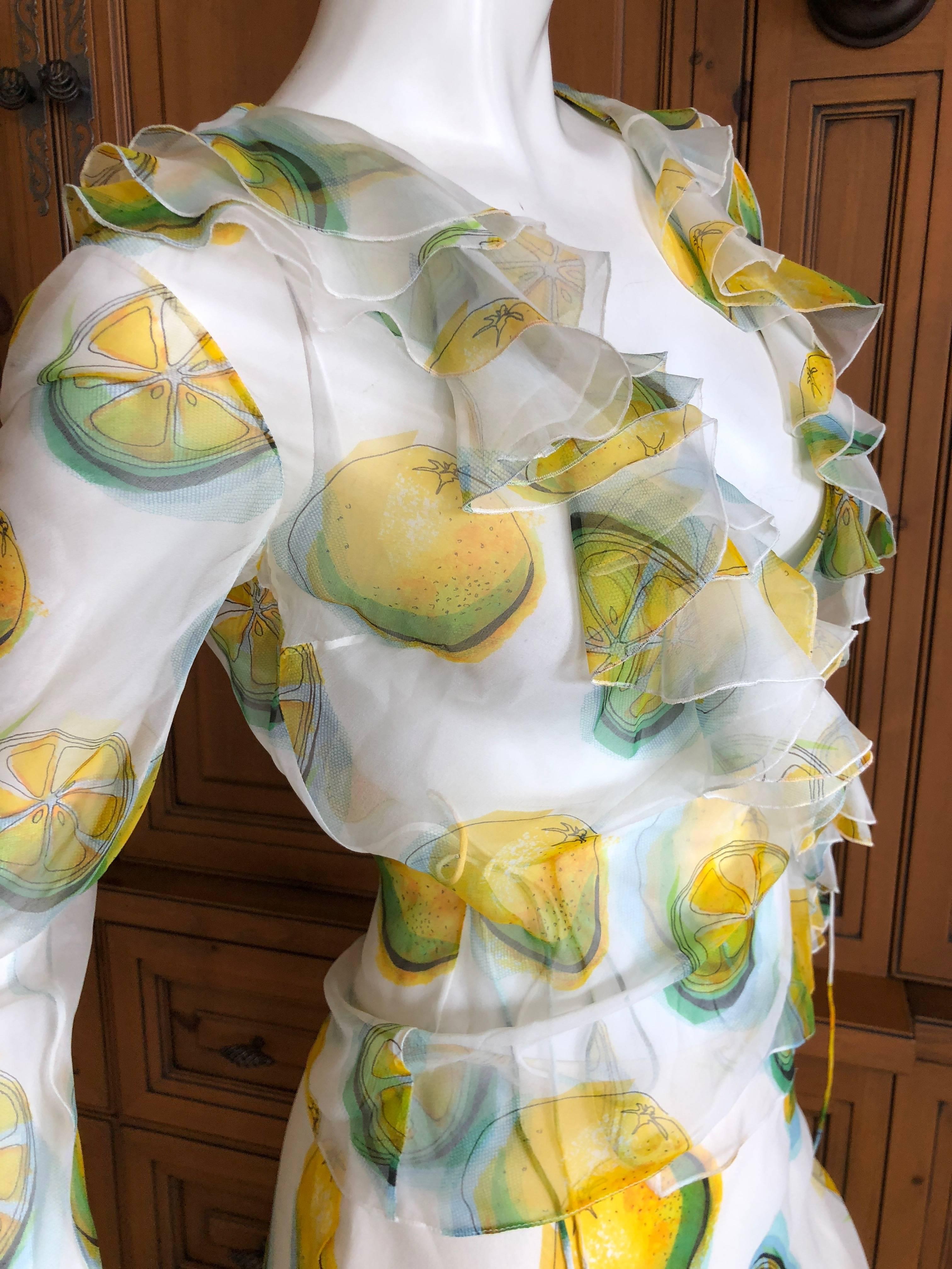 Christian Dior by Galliano 2004 Sheer Silk 2 Piece Ruffled Low Cut Lemon Dress  For Sale 1