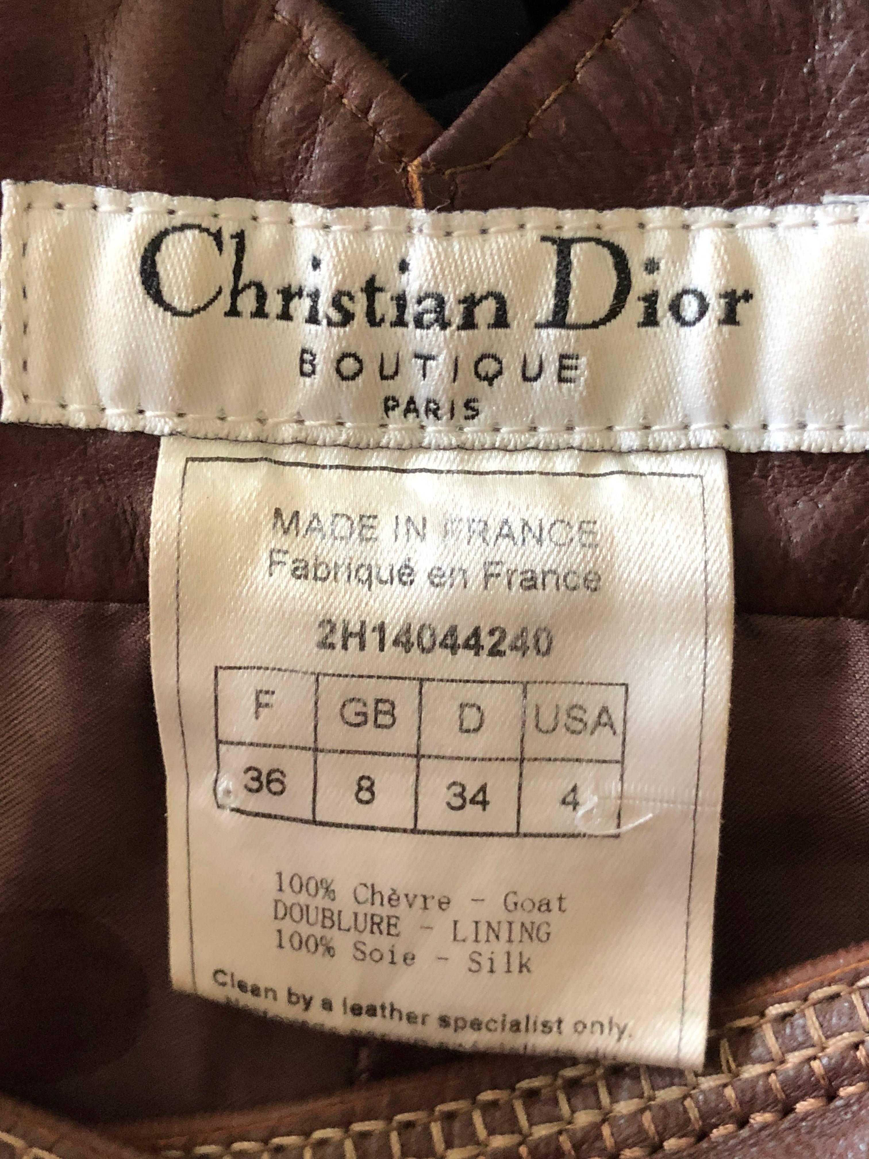 Christian Dior by John Galliano Brown Leather Embellished Pants w Lace Up Sides In Excellent Condition In Cloverdale, CA