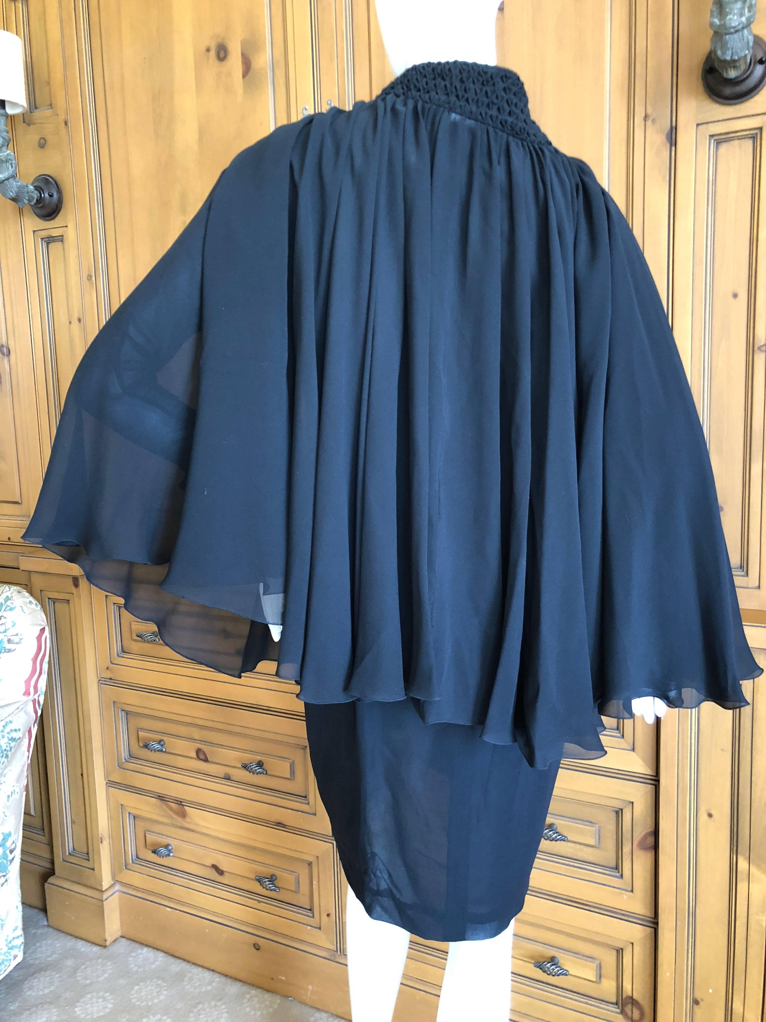 Christian Lacroix Vintage Sheer Black Silk Cocktail Dress with Matching Cape For Sale 5