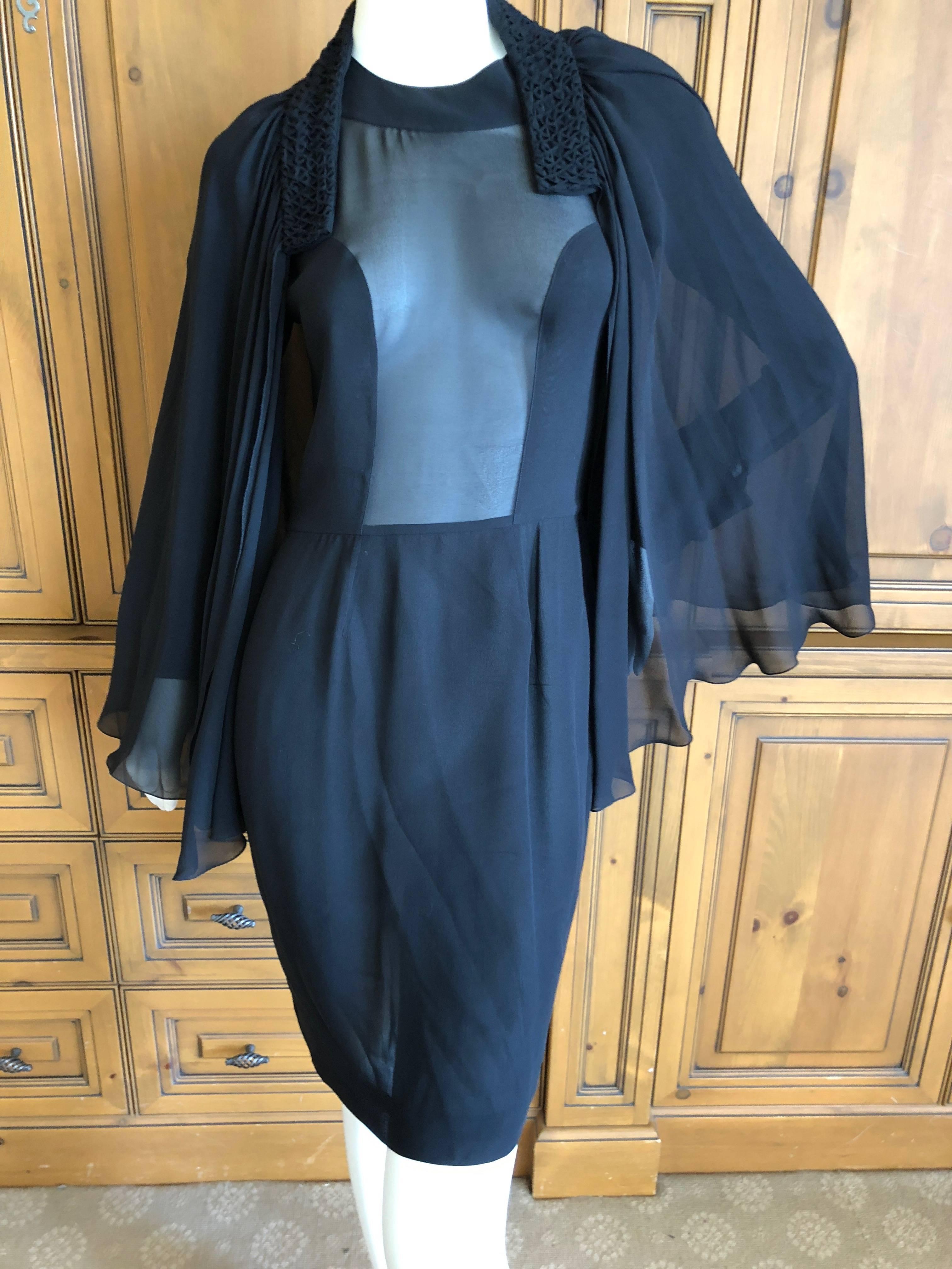 Christian Lacroix Vintage Sheer Black Silk Cocktail Dress with Matching Cape For Sale 8