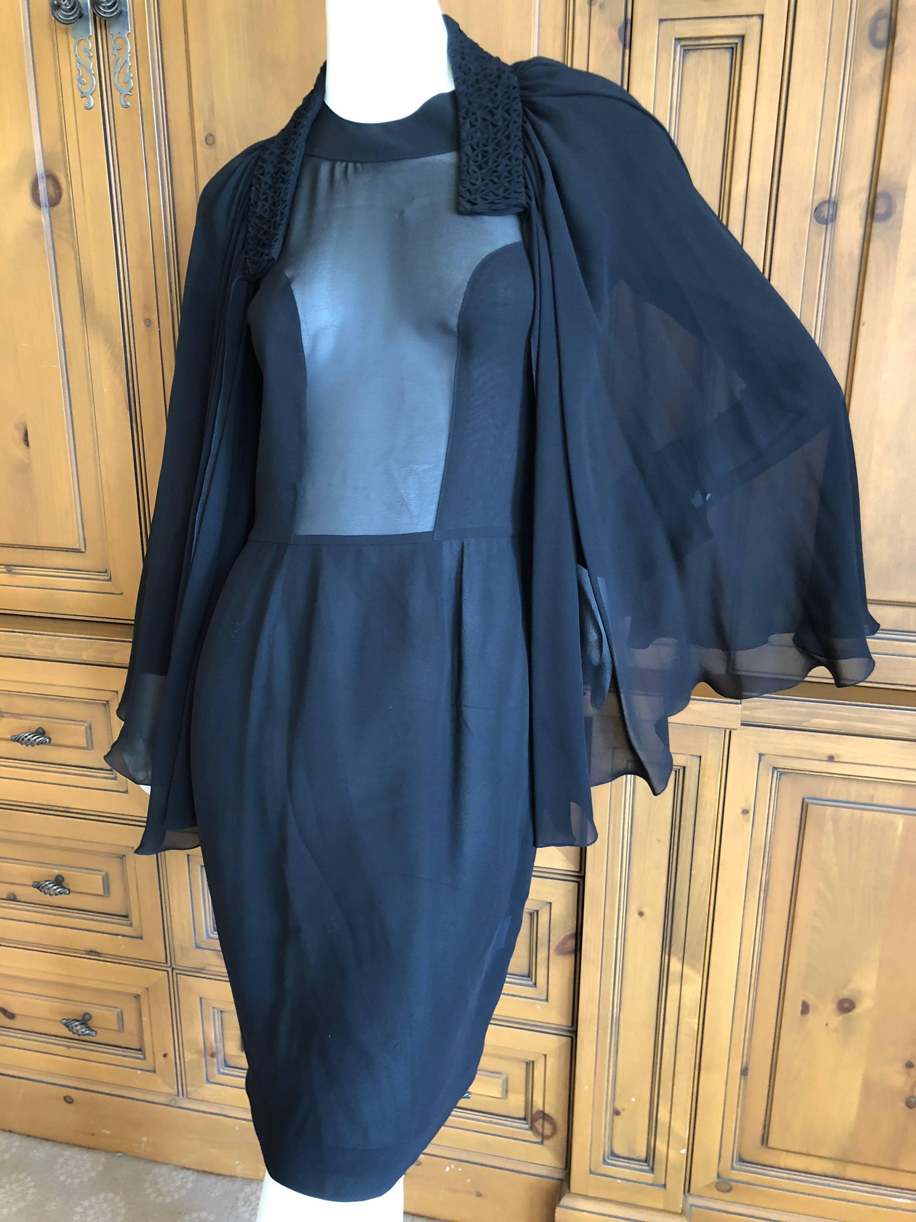 Christian Lacroix Vintage Sheer Black Silk Cocktail Dress with Matching Cape For Sale 1