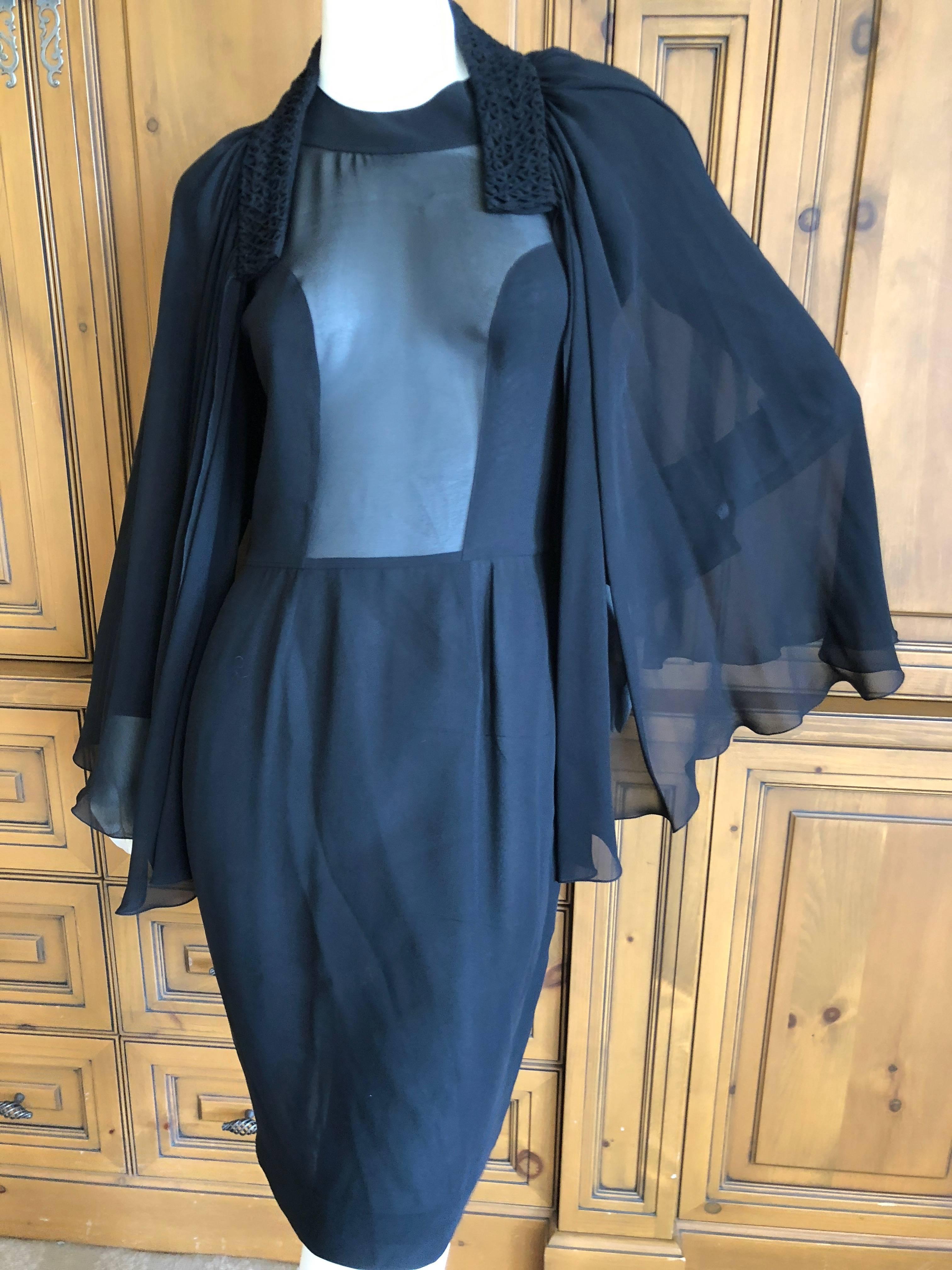 Christian Lacroix Vintage Sheer Black Silk Cocktail Dress with Matching Cape For Sale 7