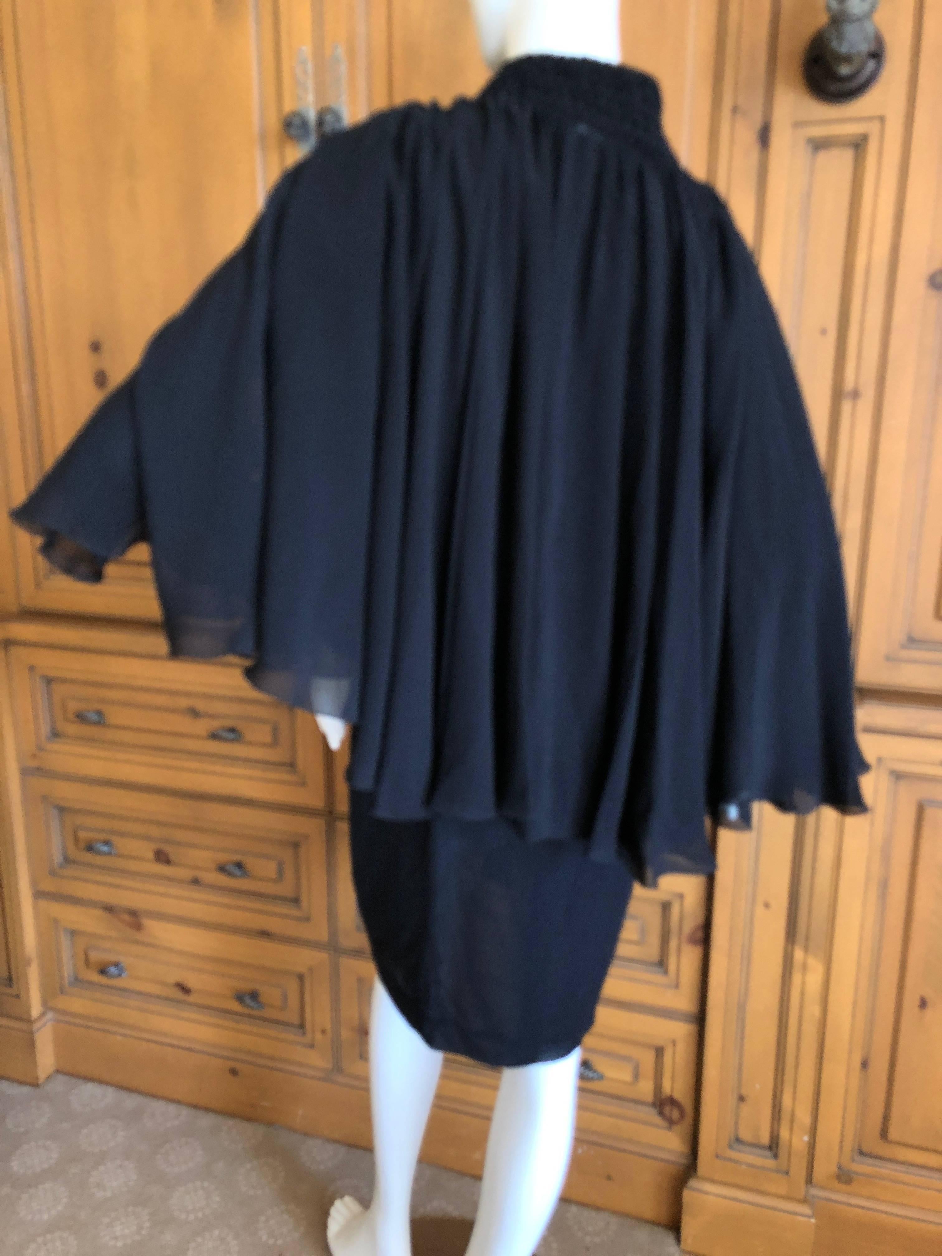 Christian Lacroix Vintage Sheer Black Silk Cocktail Dress with Matching Cape For Sale 3