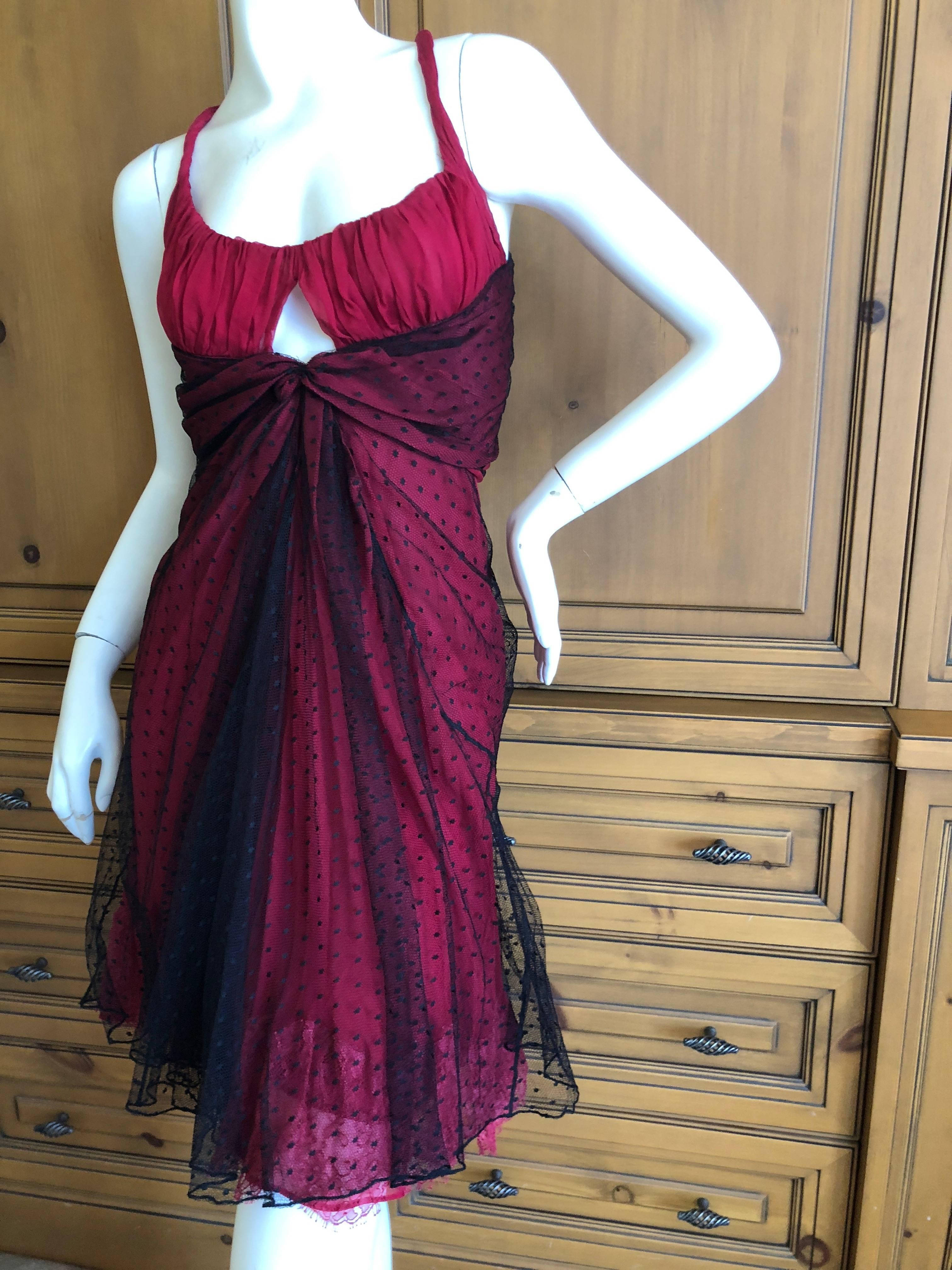 John Galliano Sheer Overlay Point d' Espirit Lace Mini Dress In Excellent Condition For Sale In Cloverdale, CA
