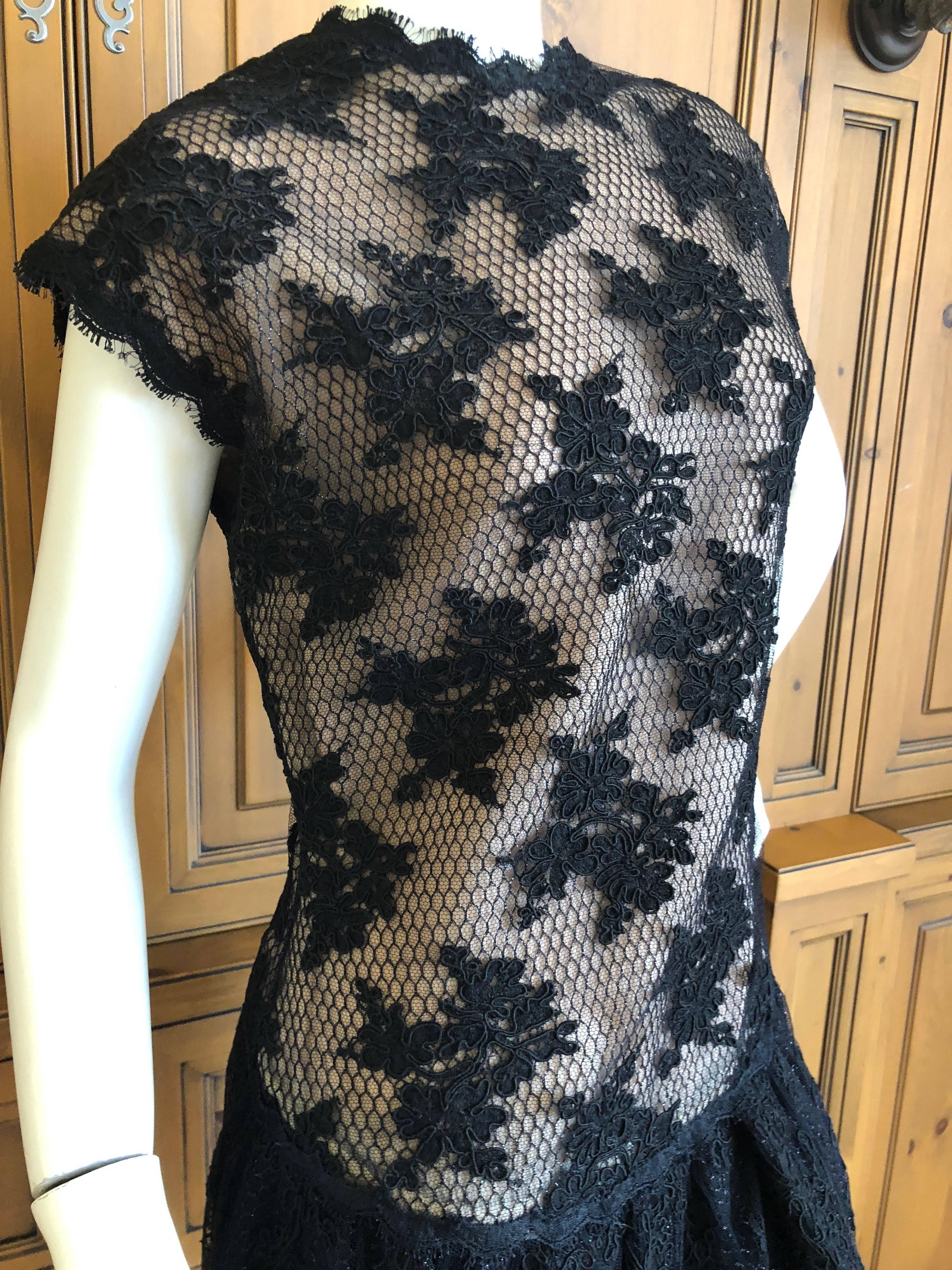 Geoffrey Beene Vintage Metallic Accented Lace Dress with Scallop Edges For Sale 2