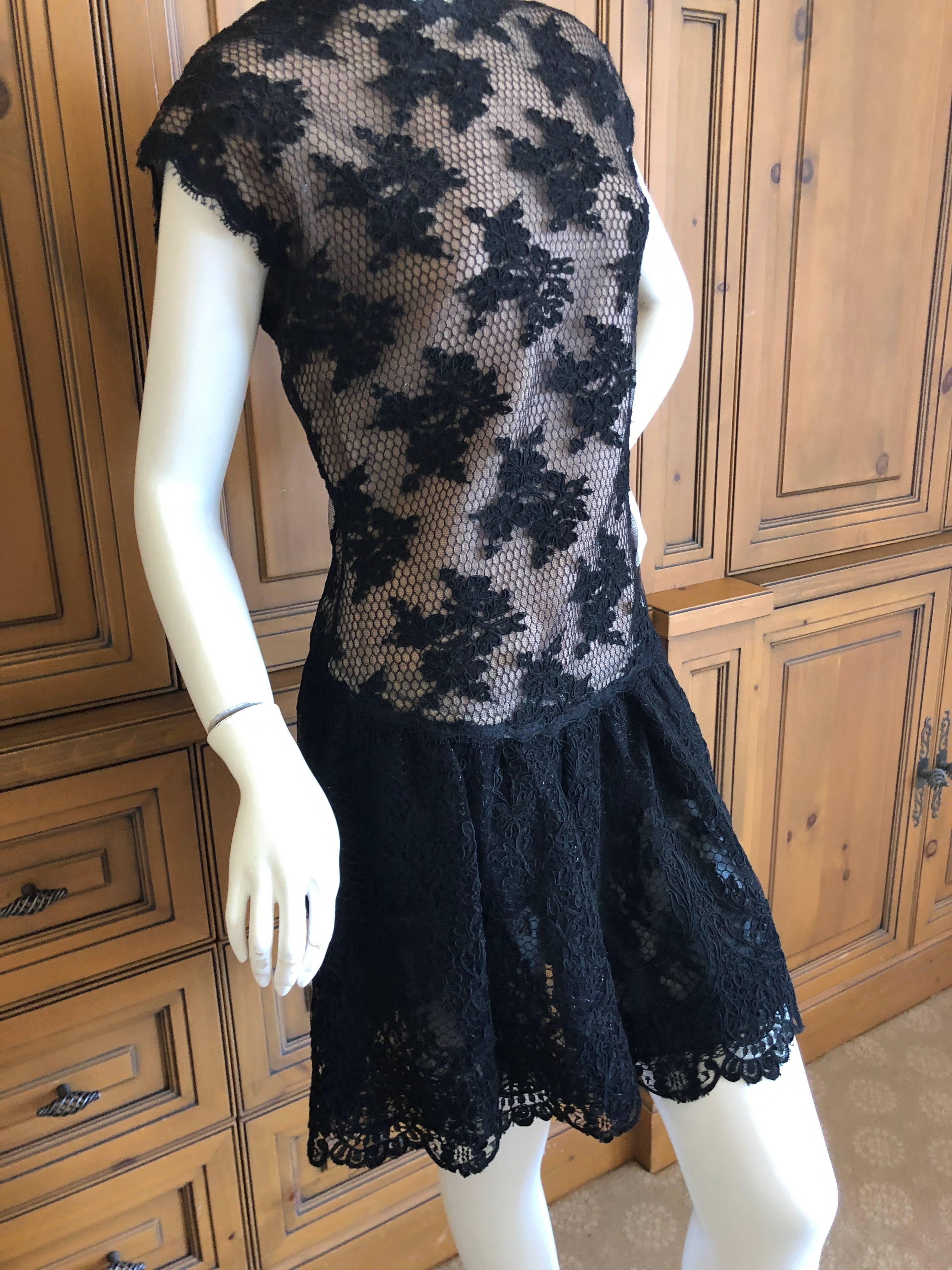 Geoffrey Beene Vintage Metallic Accented Lace Dress with Scallop Edges For Sale 3