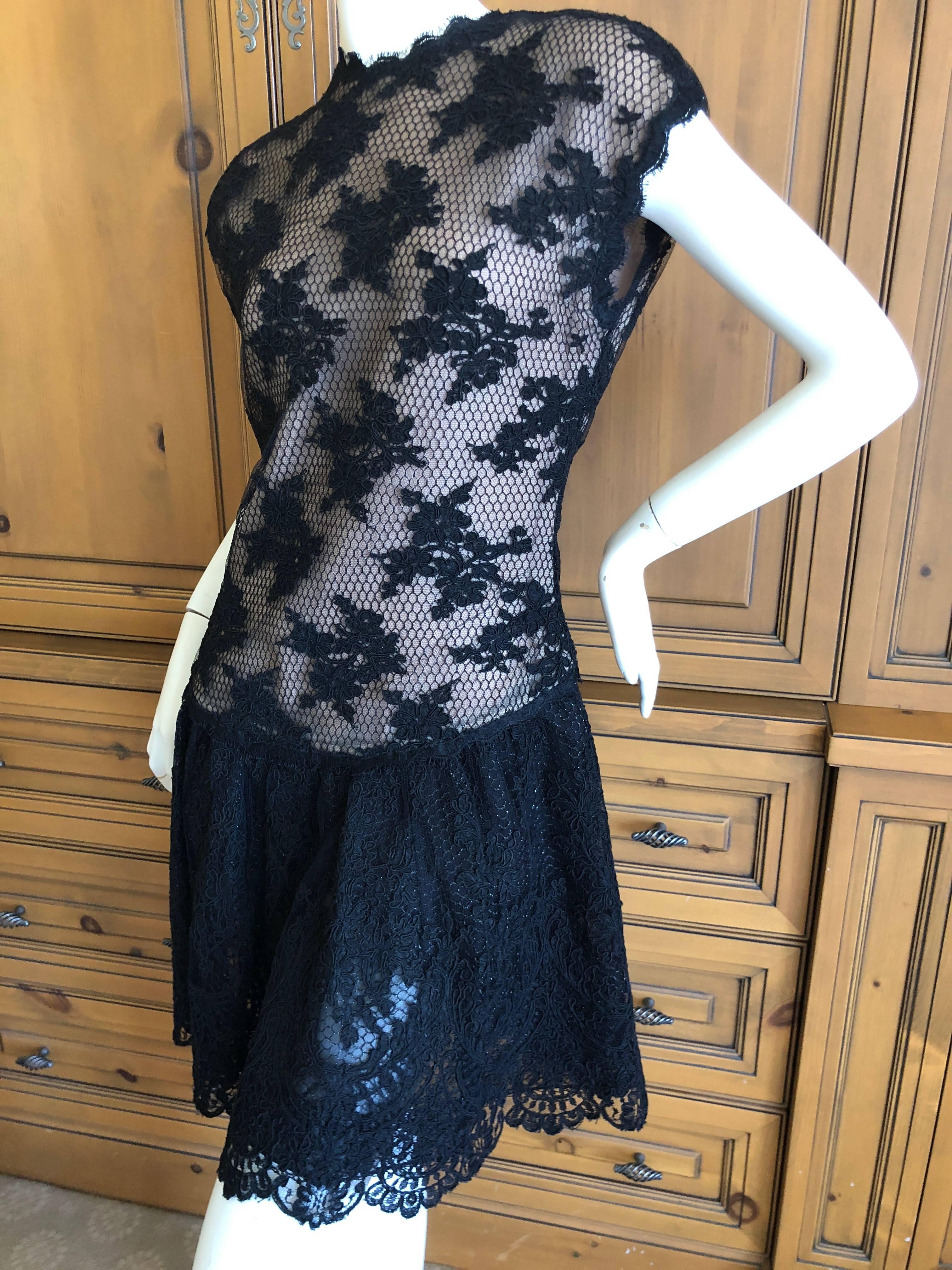 Geoffrey Beene Vintage Metallic Accented Lace Dress with Scallop Edges For Sale 4