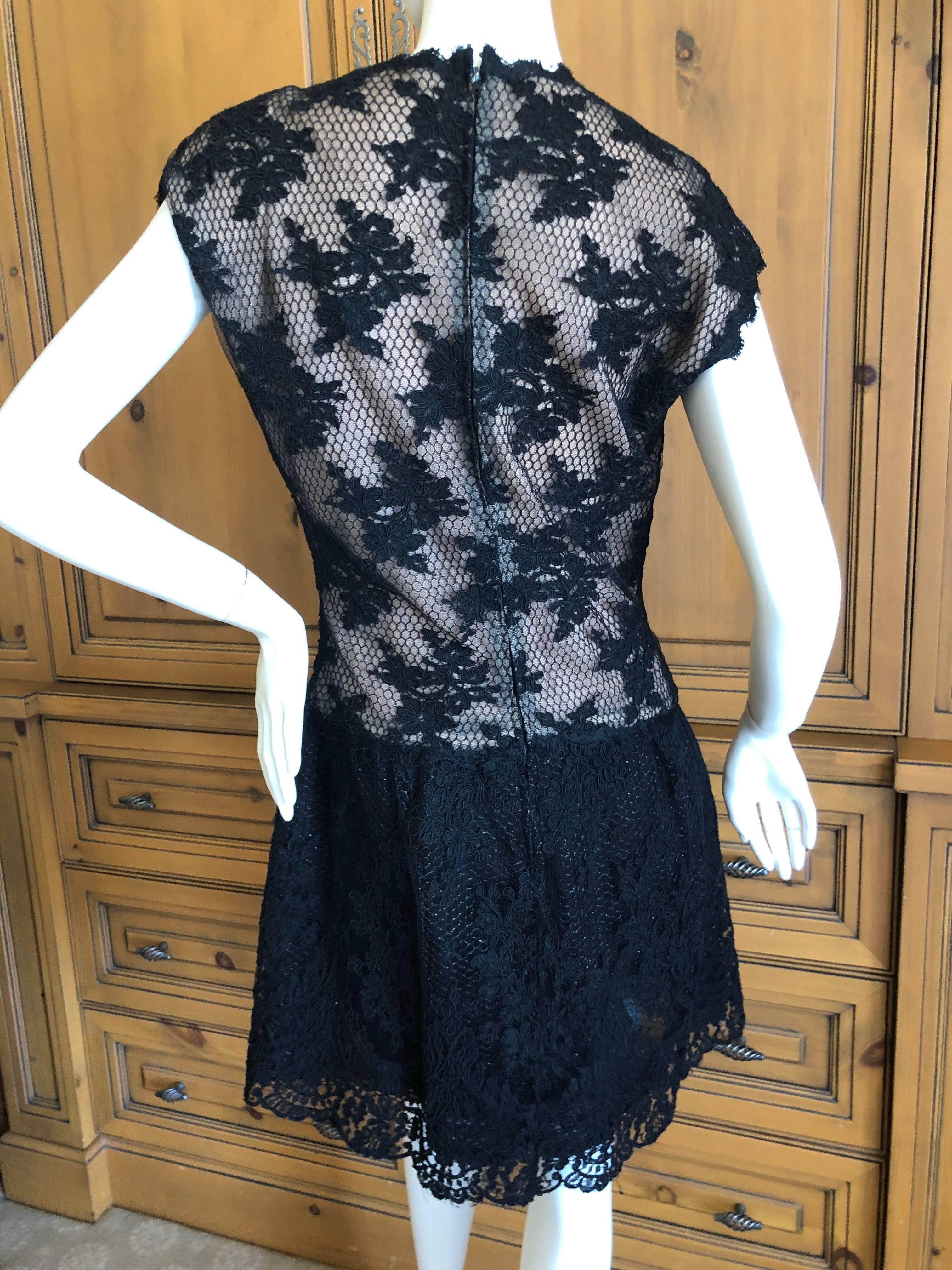 Geoffrey Beene Vintage Metallic Accented Lace Dress with Scallop Edges For Sale 5