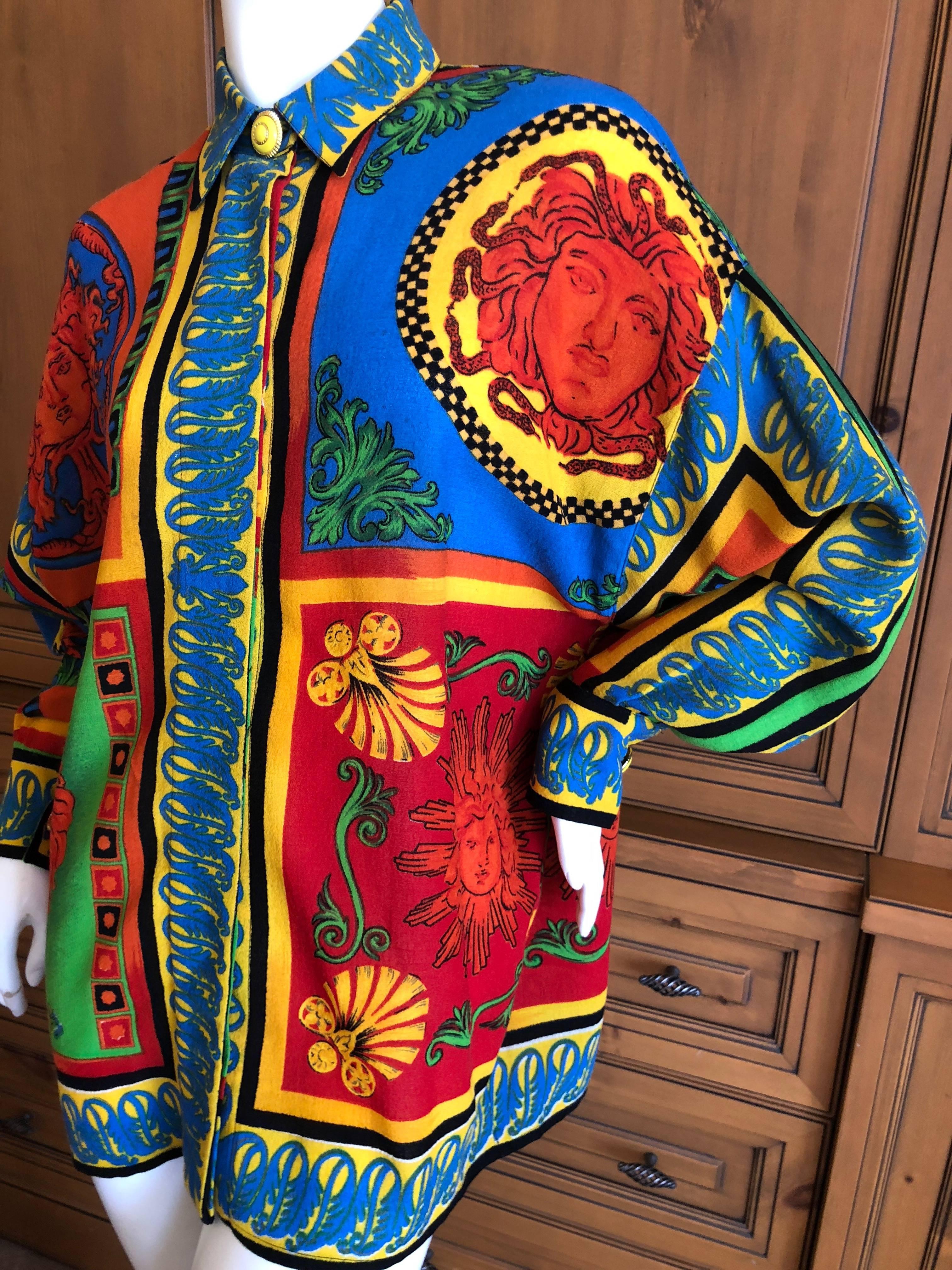 Gianni Versace Vintage Atelier Versace Silk Crepe Medusa Head Blouse, 1992   In Excellent Condition For Sale In Cloverdale, CA