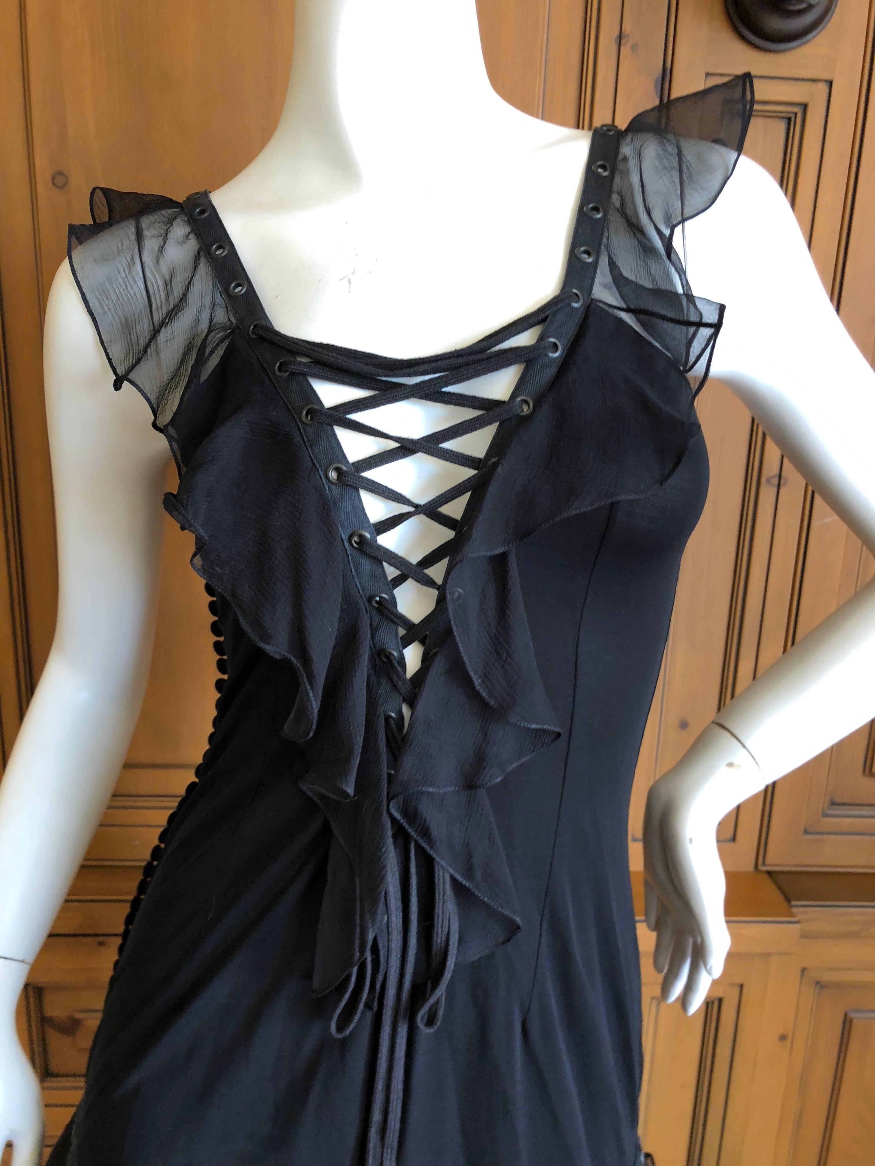 Christian Dior by John Galliano Black Silk Chiffon Corset Lace Ruffled Dress For Sale 2