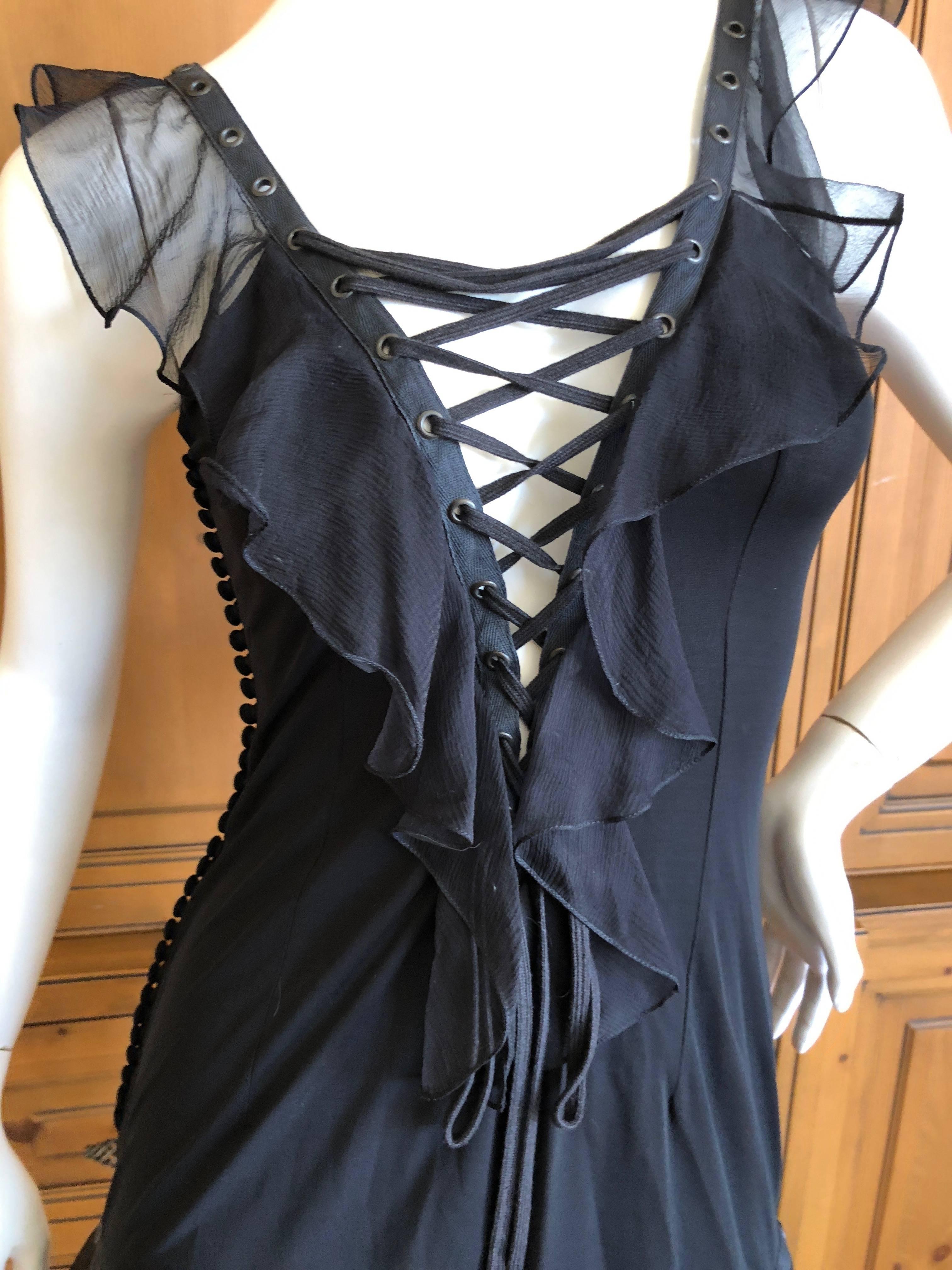 Christian Dior by John Galliano Black Silk Chiffon Corset Lace Ruffled Dress For Sale 1