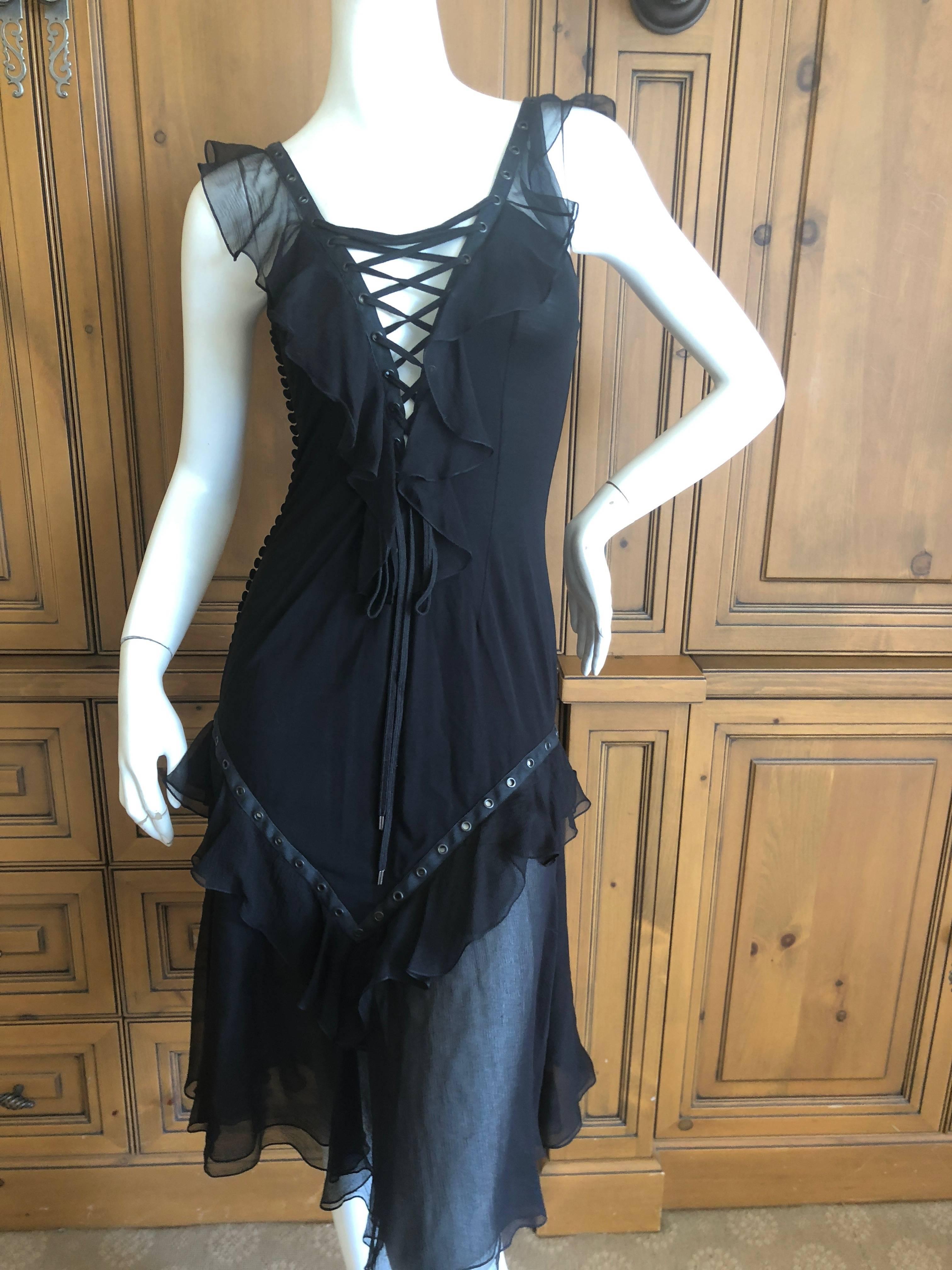 Christian Dior by John Galliano Black Silk Chiffon Corset Lace Ruffled Dress
Size 38
Bust 36