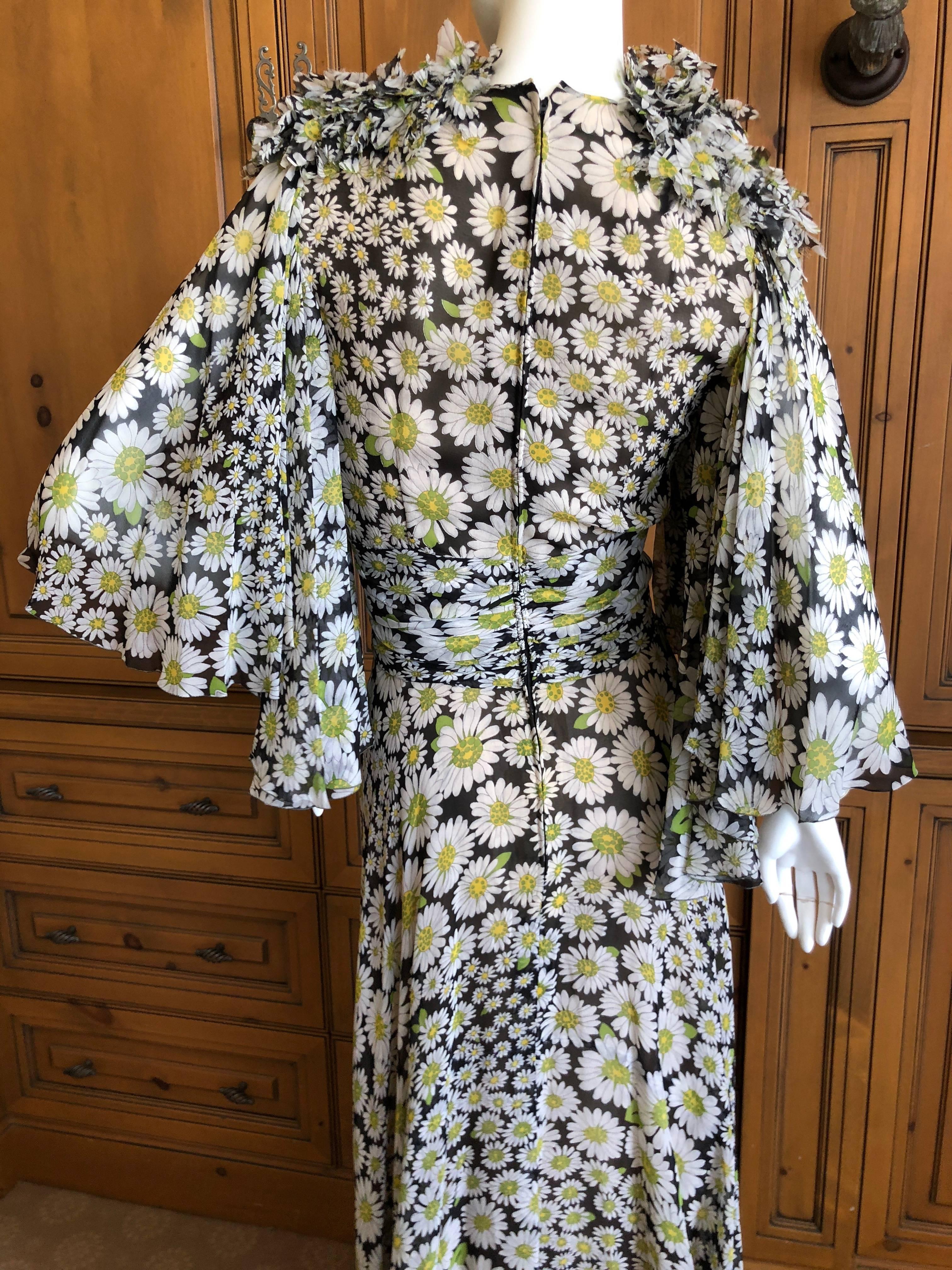 Cardinali Daisy Print Silk Chiffon Bell Sleeve Evening Dress, 1970s  For Sale 9