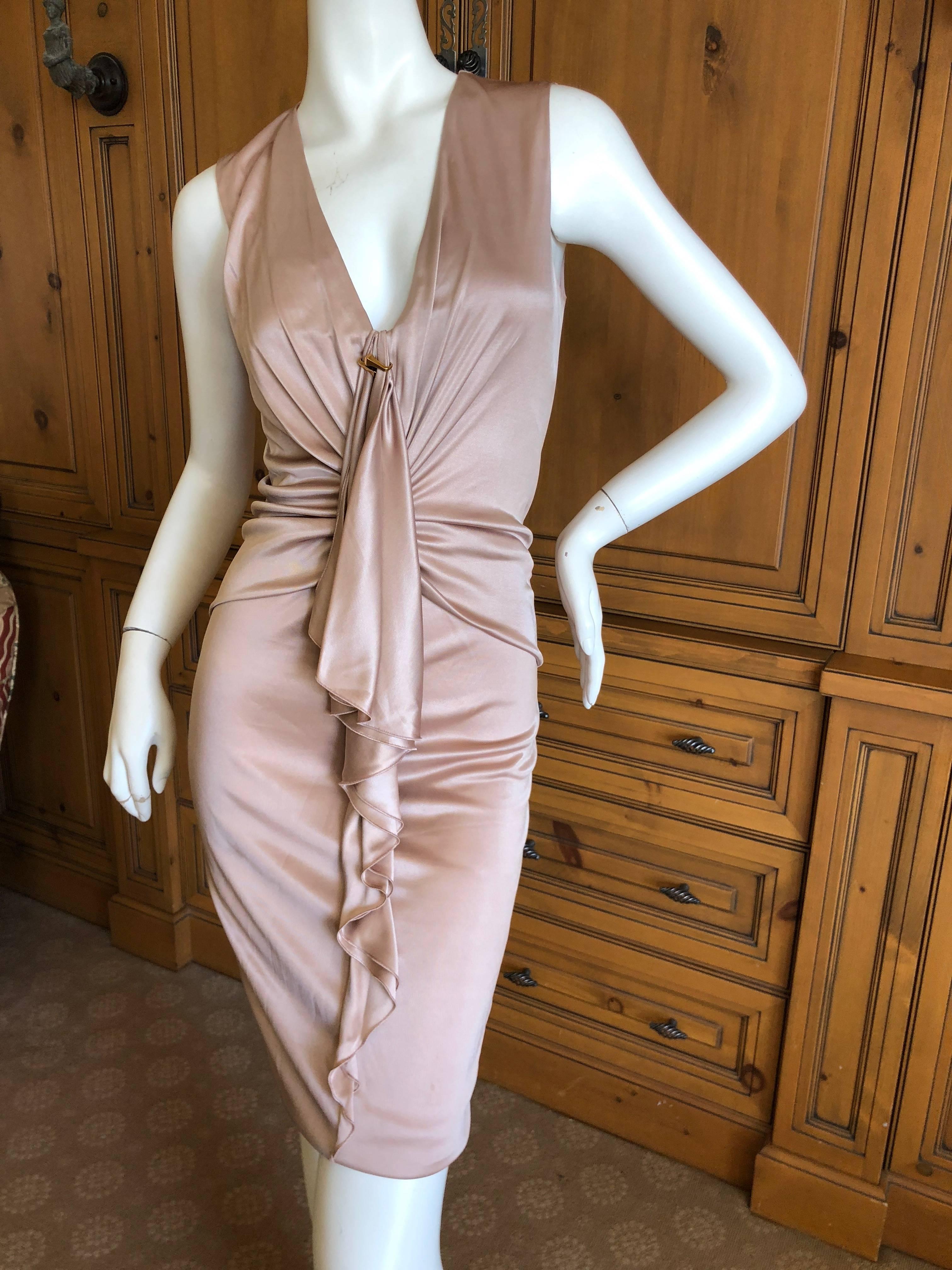 Gucci by Tom Ford Rose Gold Gathered Sleeveless Cocktail Dress In Excellent Condition For Sale In Cloverdale, CA